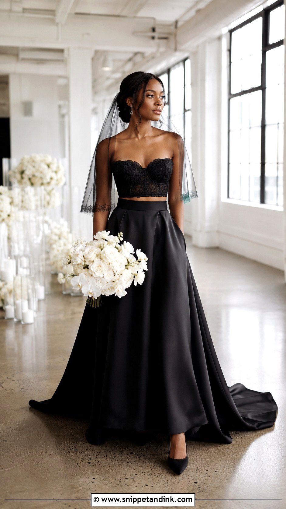 Black Two Piece Bridal Outfit - Snippet and Ink - 20 Black Bride Dress Ideas