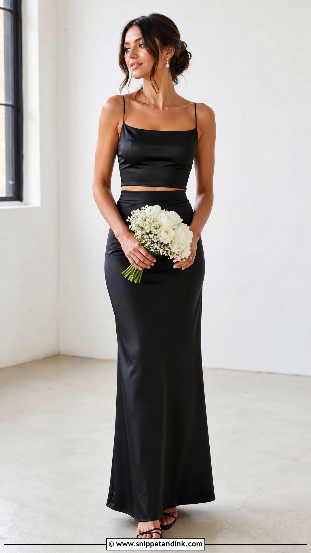 Black Two Piece Bridesmaid Outfit - Snippet and Ink - 25 Black Bridal Party Ideas