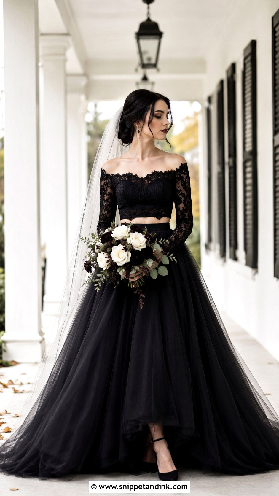 Black Two Piece Halloween Wedding Dress - Snippet and Ink - 25 Halloween Wedding Dresses