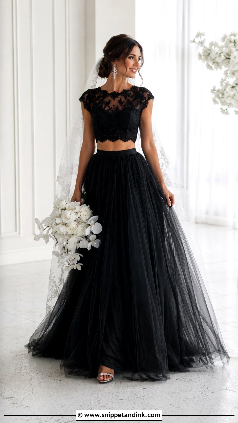 Black Two Piece Wedding Dress - Snippet and Ink - 25 Black Wedding Dress Aesthetic Ideas