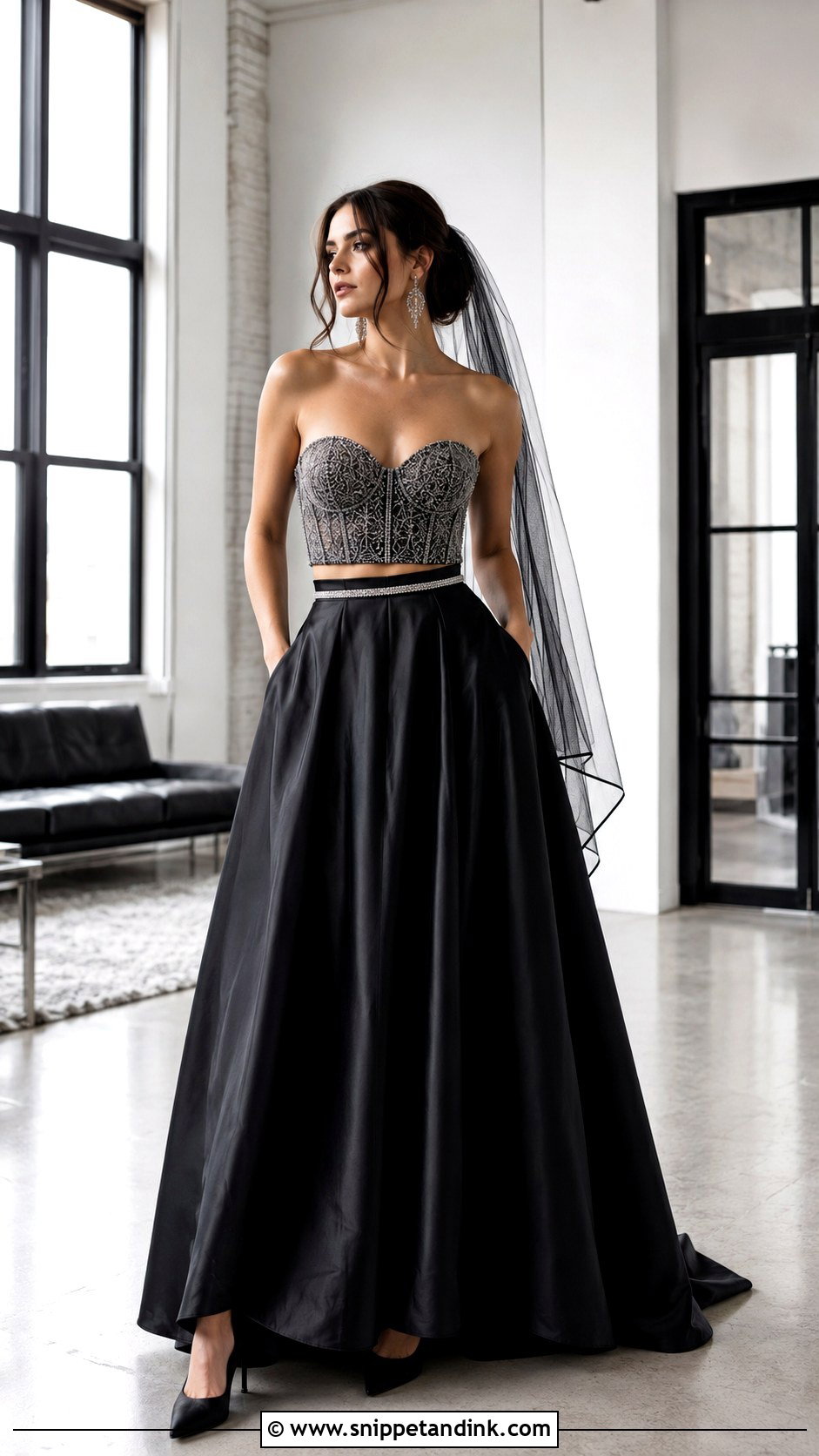 Black Two Piece Wedding Dress With Silver Top - Snippet and Ink - 20 Black and Silver Wedding Dress Ideas