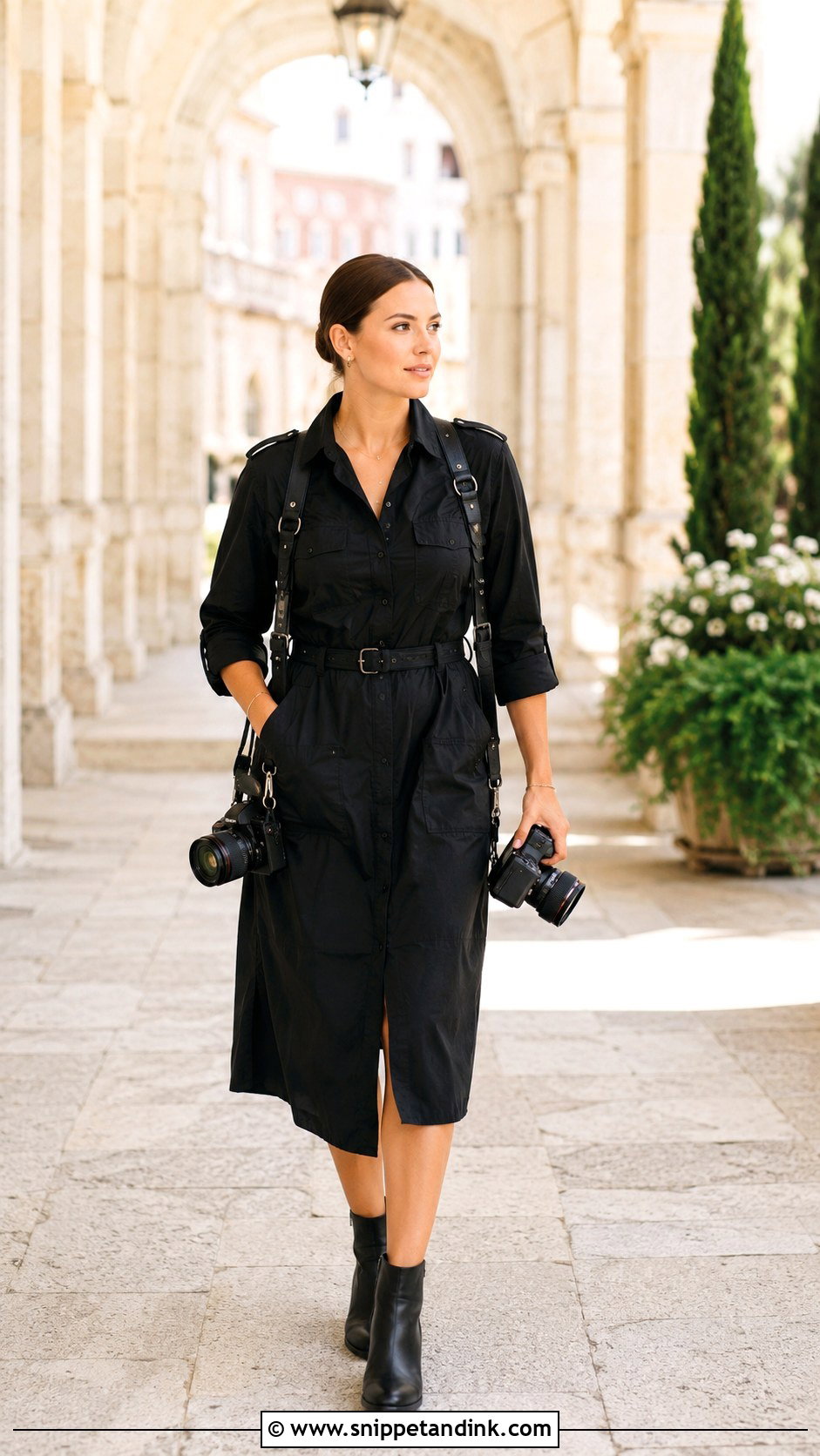 Black Utility Dress Wedding Photographer Outfit - Snippet and Ink - 30 Wedding Photographer Outfit Ideas