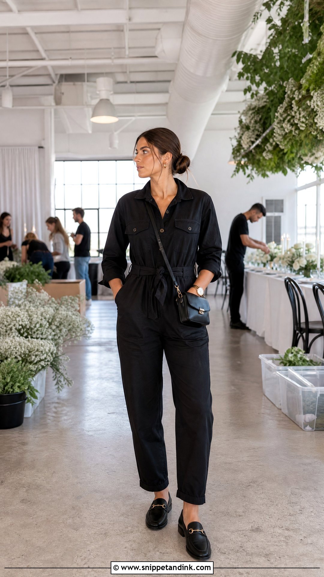 Black Utility Jumpsuit Wedding Coordinator Outfit - Snippet and Ink - 25 Wedding Coordinator Outfit Ideas