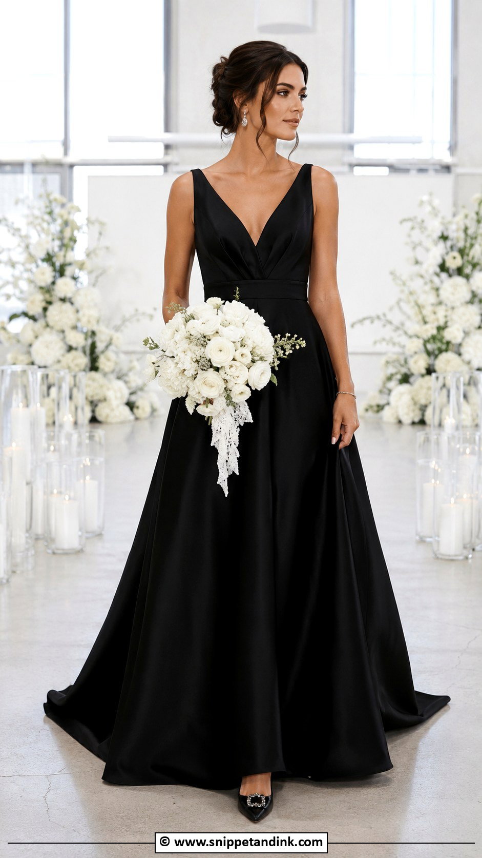 Black V Neck Wedding Gown - Snippet and Ink - 30 Black Wedding Gowns