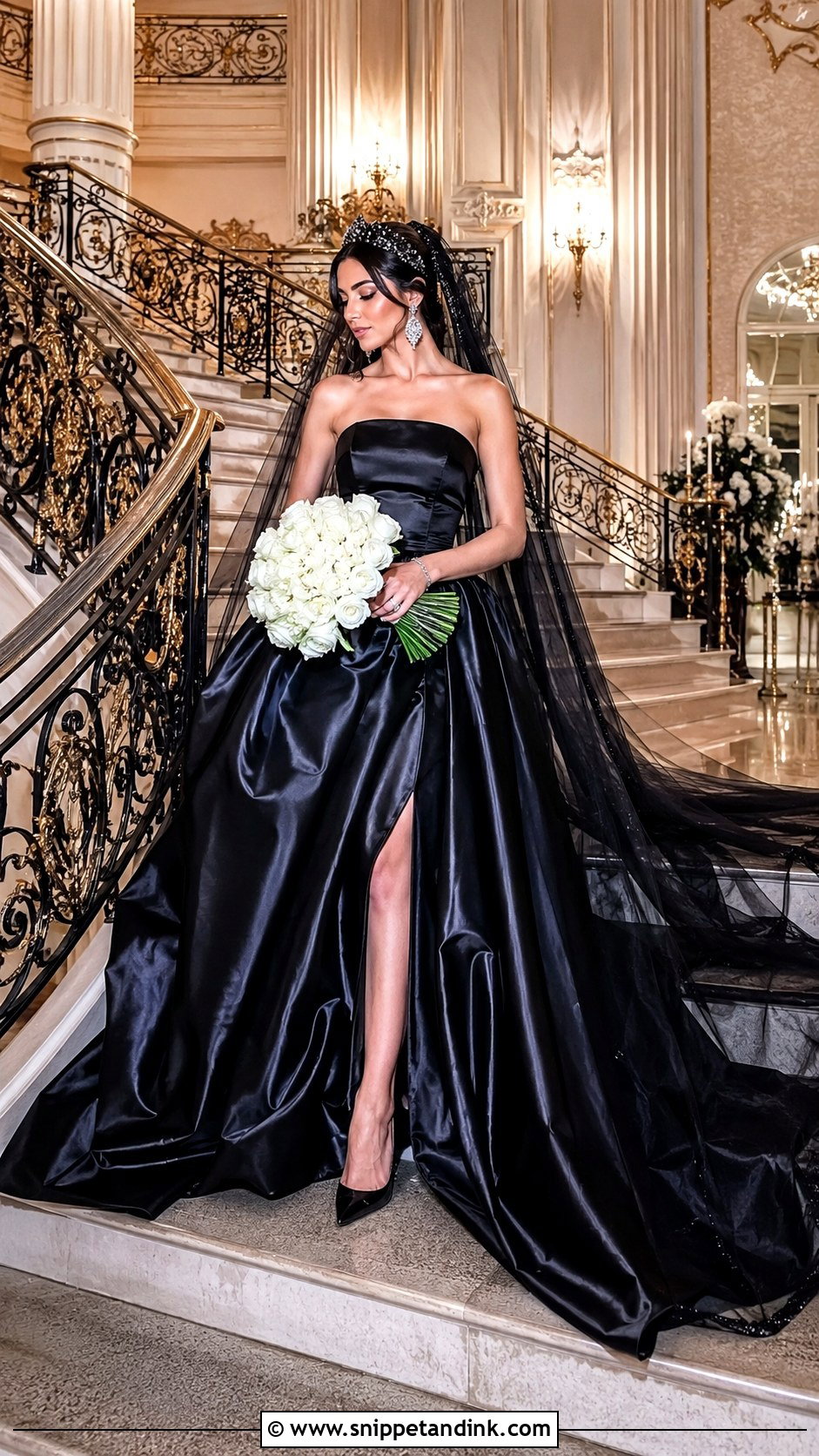 Black Veil With Black Satin Ball Gown - Snippet and Ink - 20 Black Vail Bride Ideas