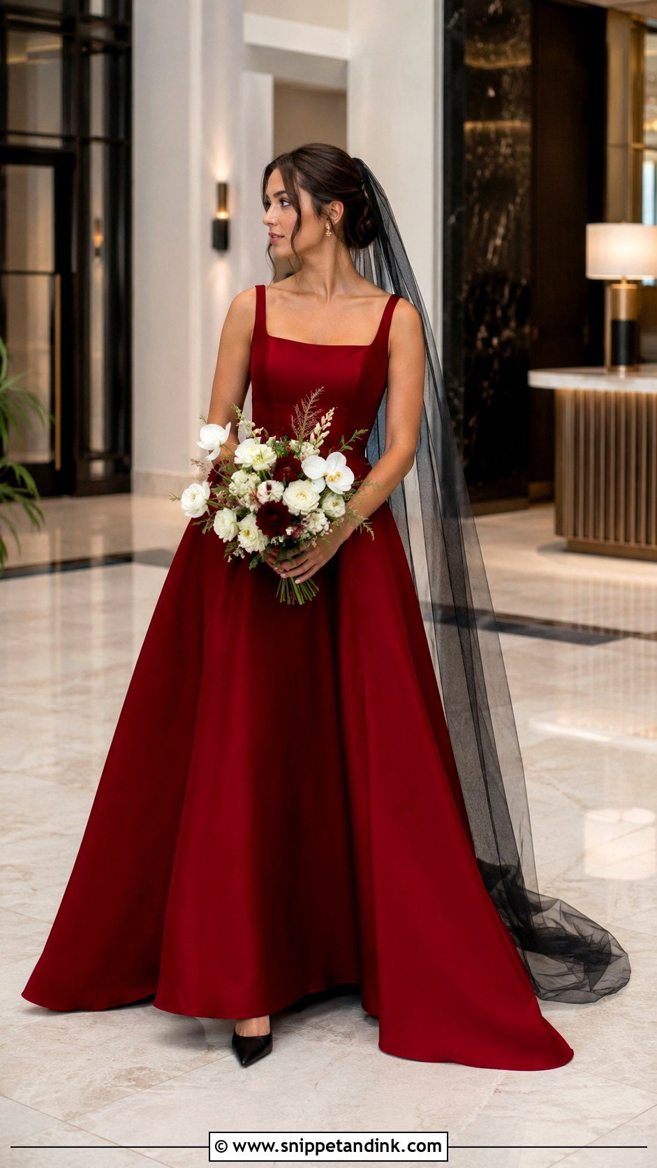 Black Veil With Red Wedding Dress - Snippet and Ink - 20 Black Vail Bride Ideas