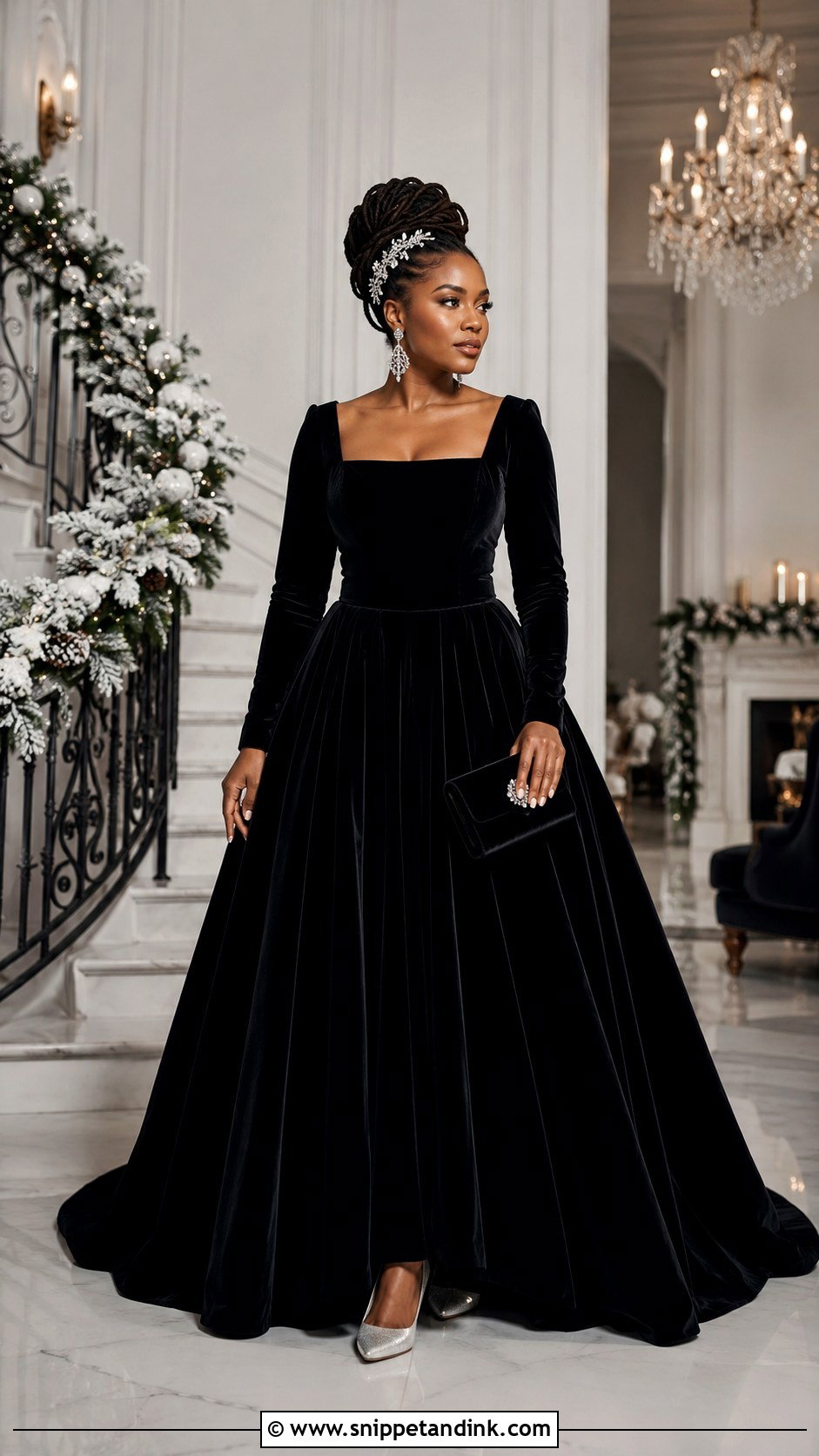 Black Velvet Ballgown Wedding Dress With Silver Jewelry - Snippet and Ink - 20 Ballgown Wedding Dress Black Woman Ideas