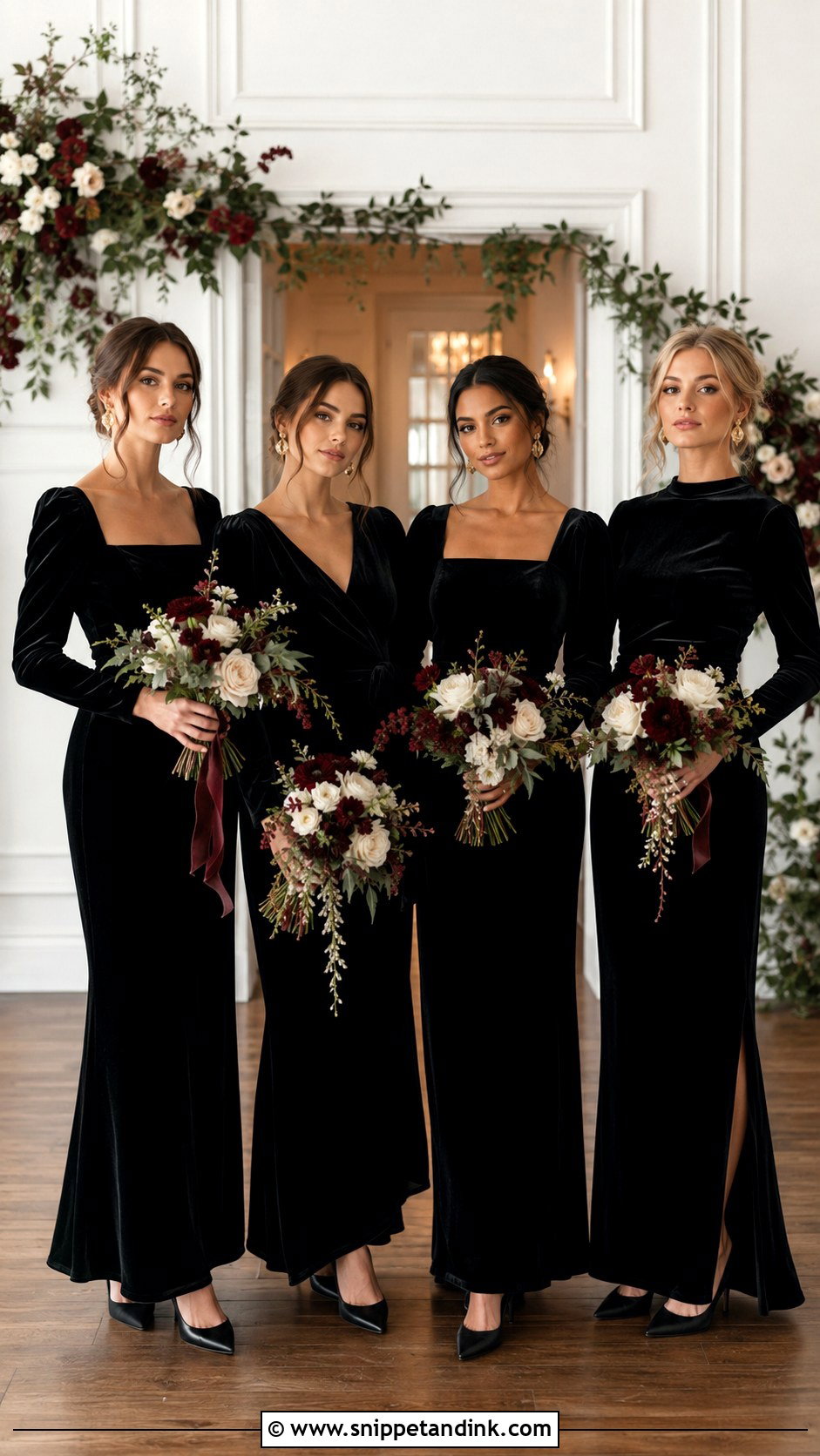 Black Velvet Bridal Party Outfits - Snippet and Ink - 20 Bridal Party in Black Ideas