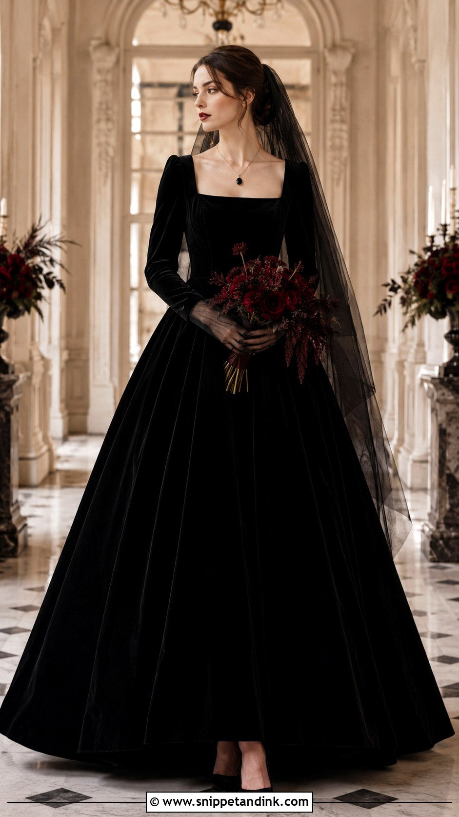 Black Velvet Dark Academia Wedding Dress - Snippet and Ink - 20 Dark Academia Wedding Dress Ideas