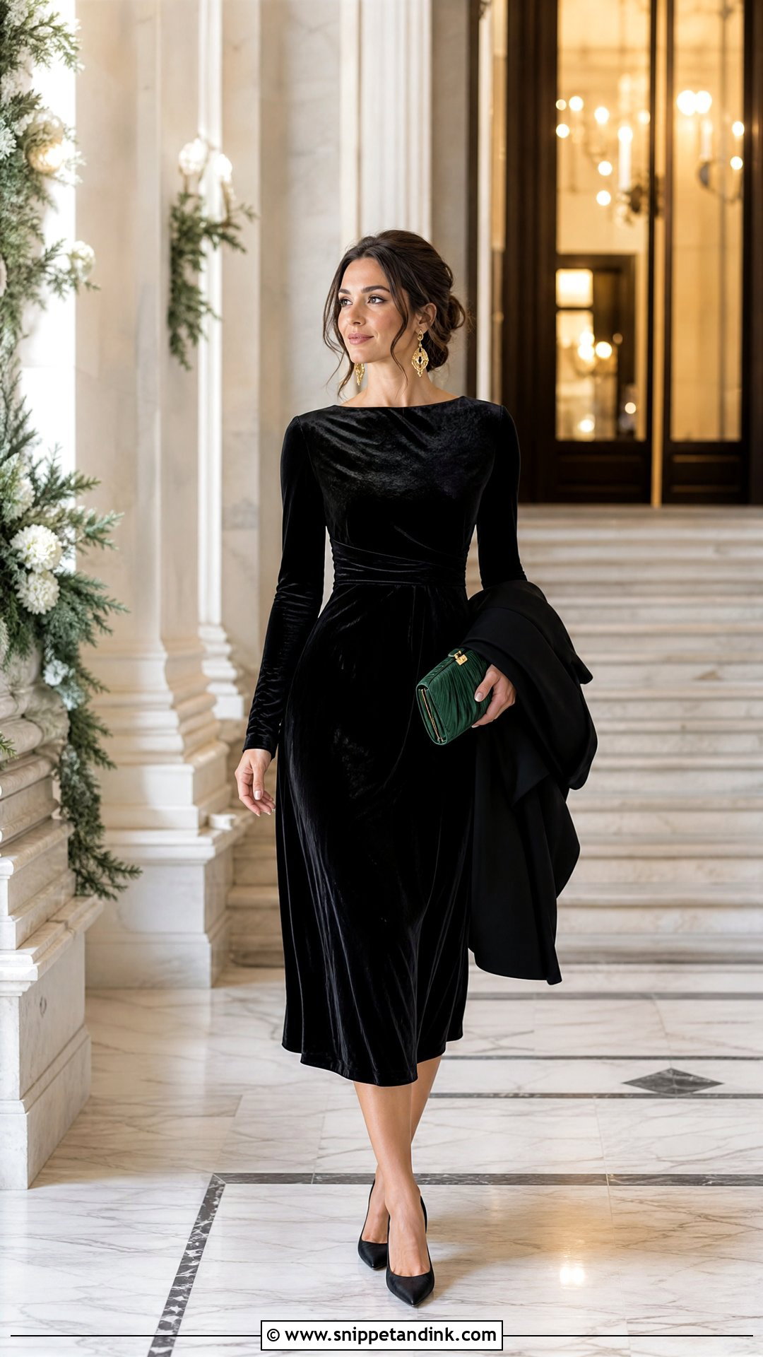 Black Velvet Dress Winter Wedding Outfit - Snippet and Ink - 25 Black Dress Outfit Wedding Ideas
