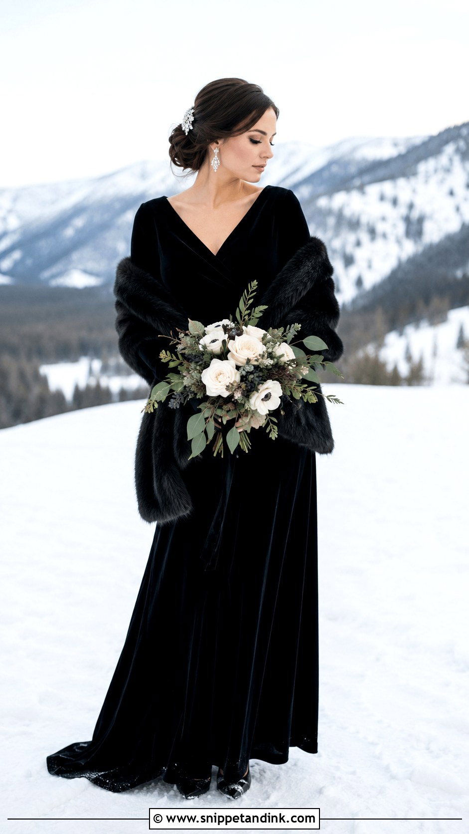 Black Velvet Elopement Dress With Heels - Snippet and Ink - 20 Black Elopement Dress Ideas