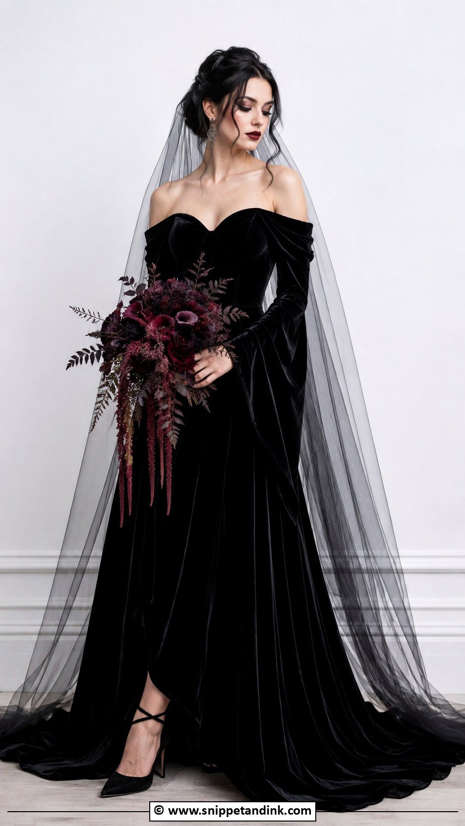 Black Velvet Goth Wedding Dress - Snippet and Ink - 30 Goth Wedding Dress Ideas