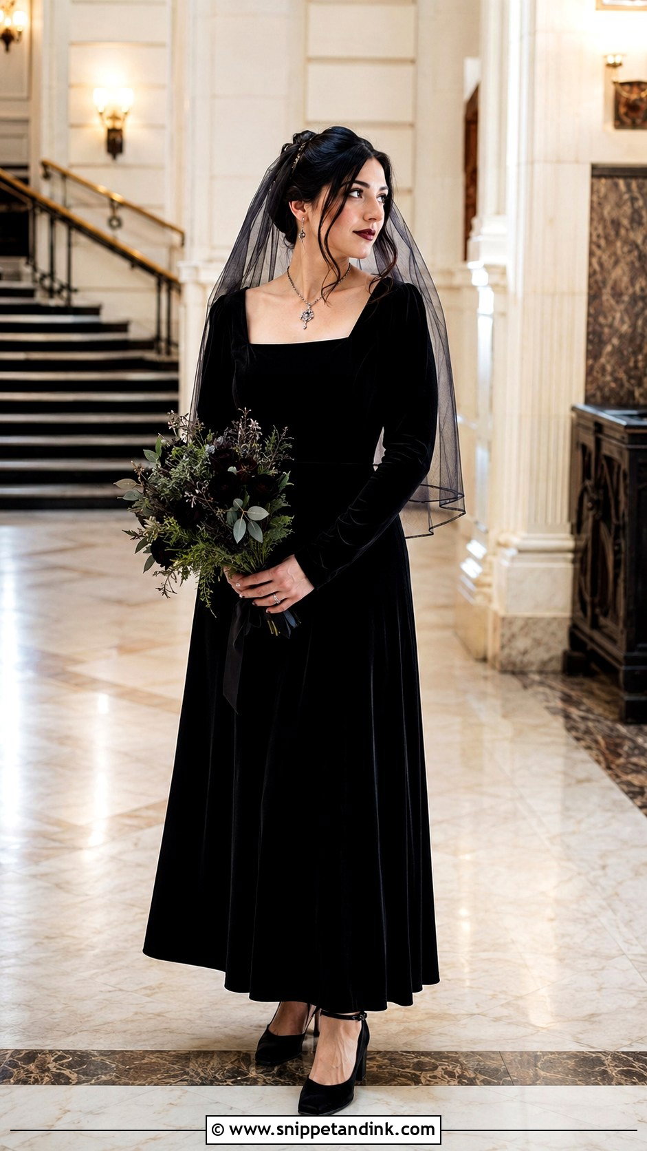 Black Velvet Goth Wedding Dress - Snippet and Ink - 20 Black Goth Wedding Dress Ideas