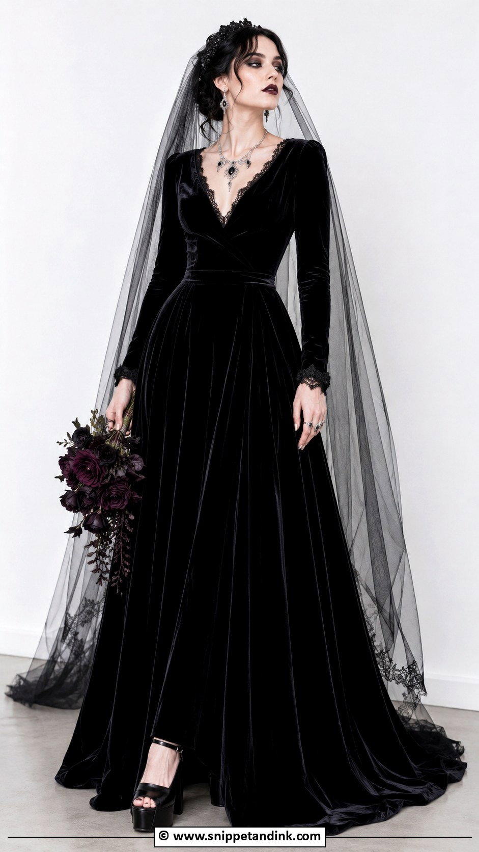 Black Velvet Goth Wedding Dress - Snippet and Ink - 25 Goth Wedding Dresses