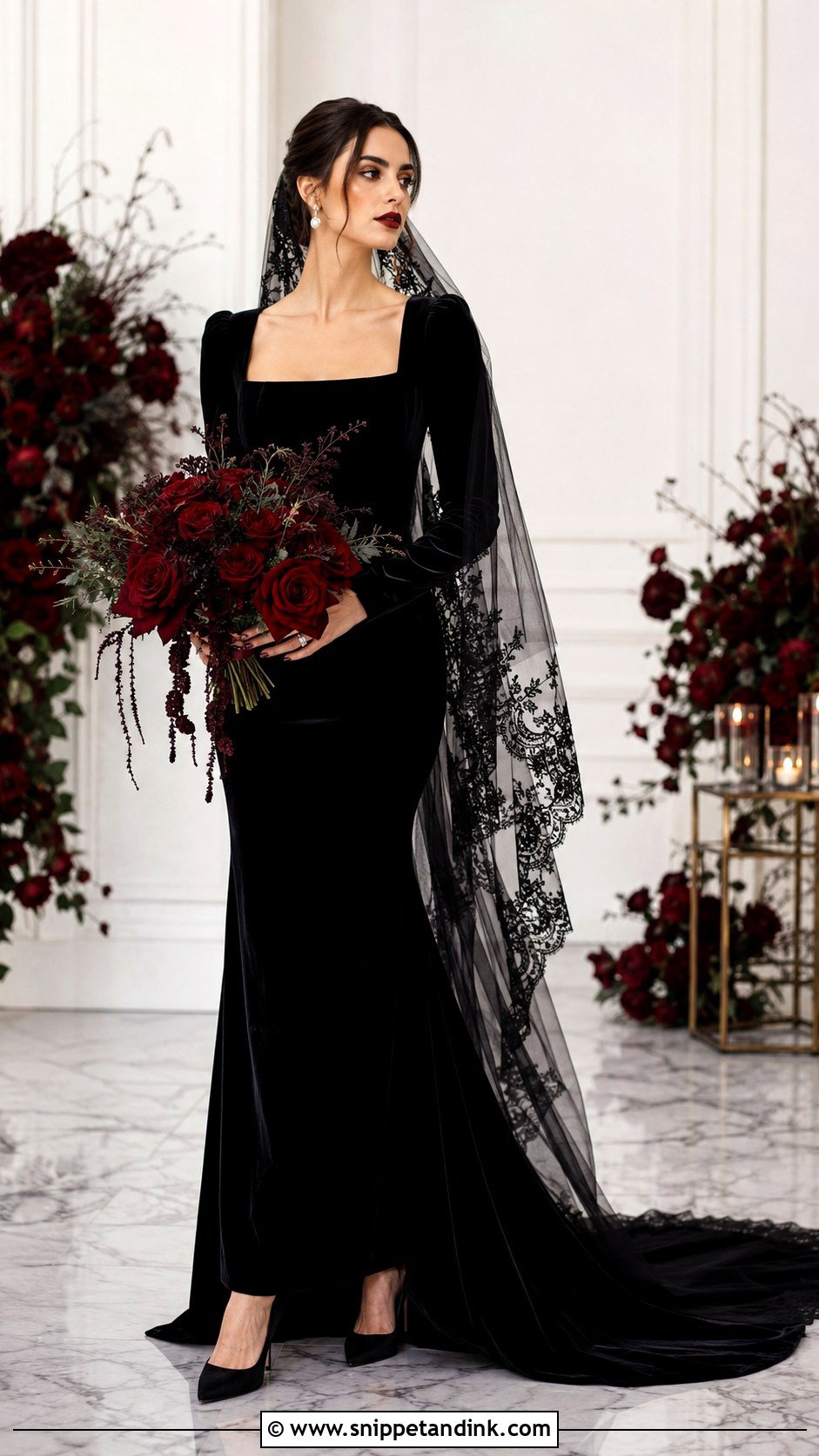 Black Velvet Gothic Wedding Dress - Snippet and Ink - 30 Gothic Black Wedding Dresses