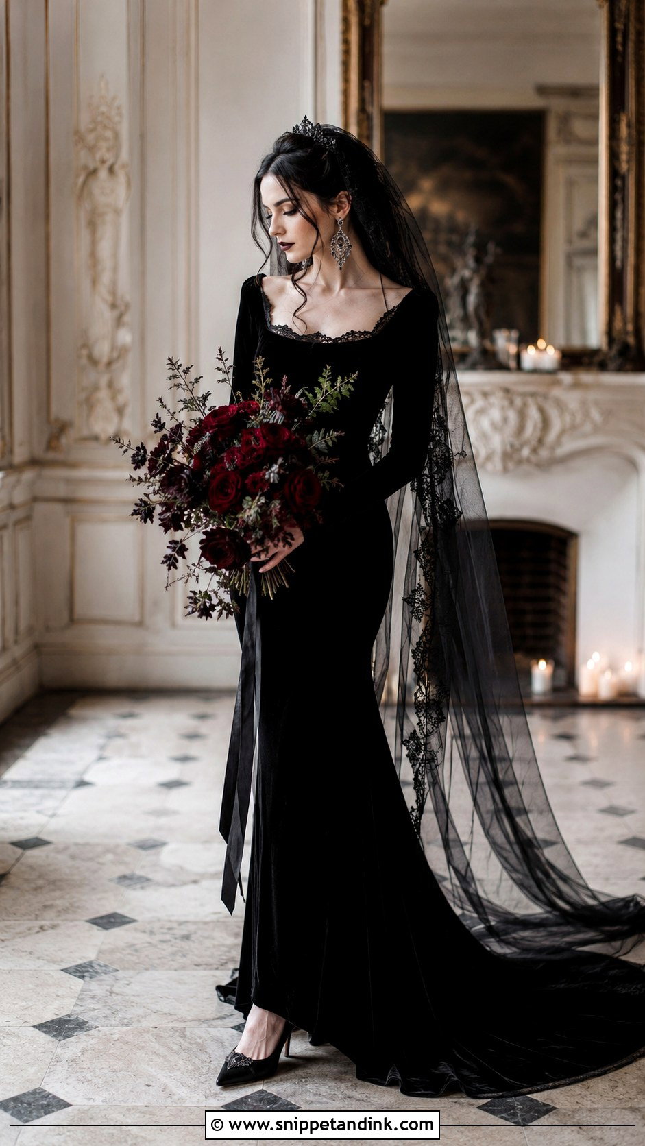 Black Velvet Gothic Wedding Dress - Snippet and Ink - 25 Gothic Black Wedding Dress Ideas