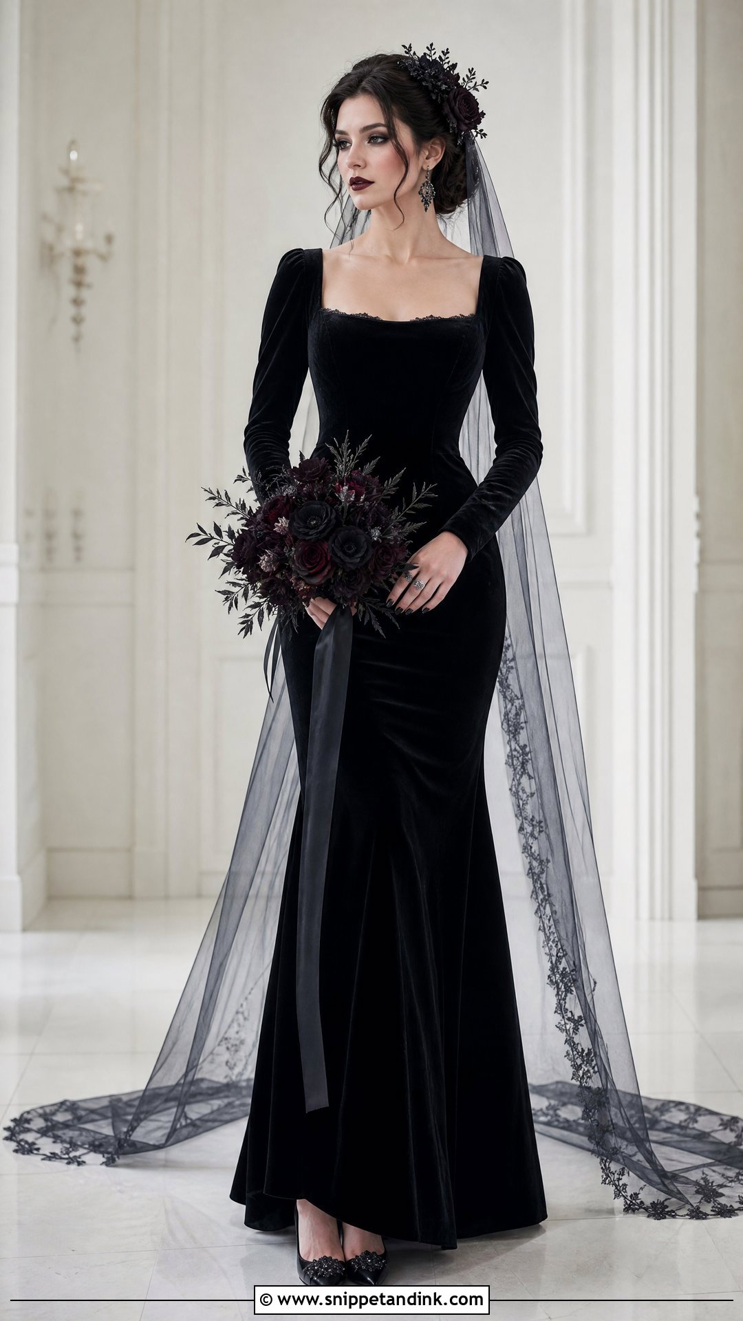 Black Velvet Gothic Wedding Dress - Snippet and Ink - 25 Gothic Wedding Dresses