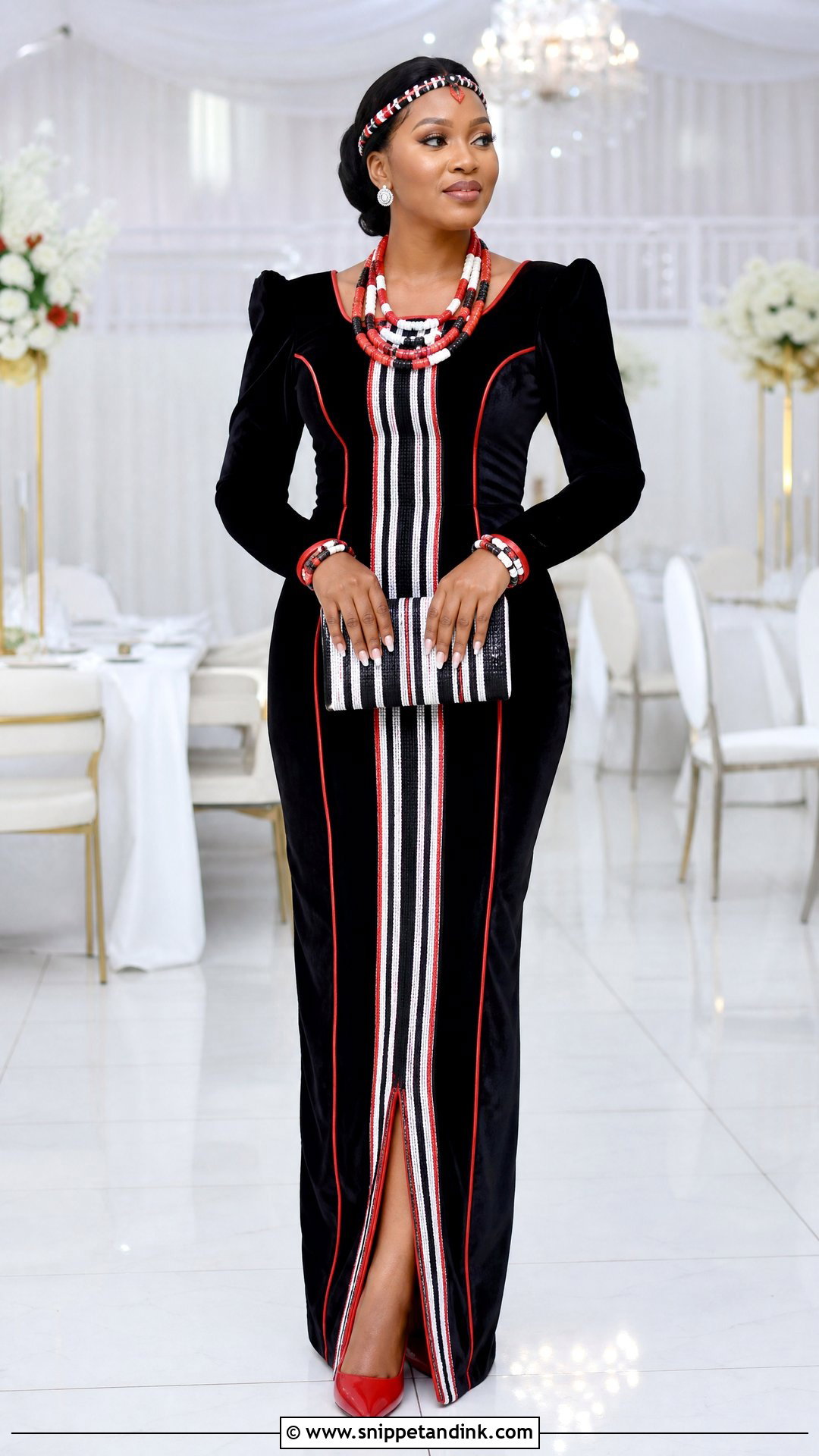 Black Velvet Gown With Idoma Panels - Snippet and Ink - 25 Idoma Traditional Wedding Attire Ideas
