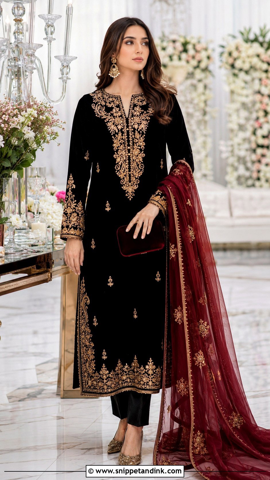 Black Velvet Kurta Pakistani Winter Wedding Dress - Snippet and Ink - 20 Pakistani Cousin Wedding Dress Ideas