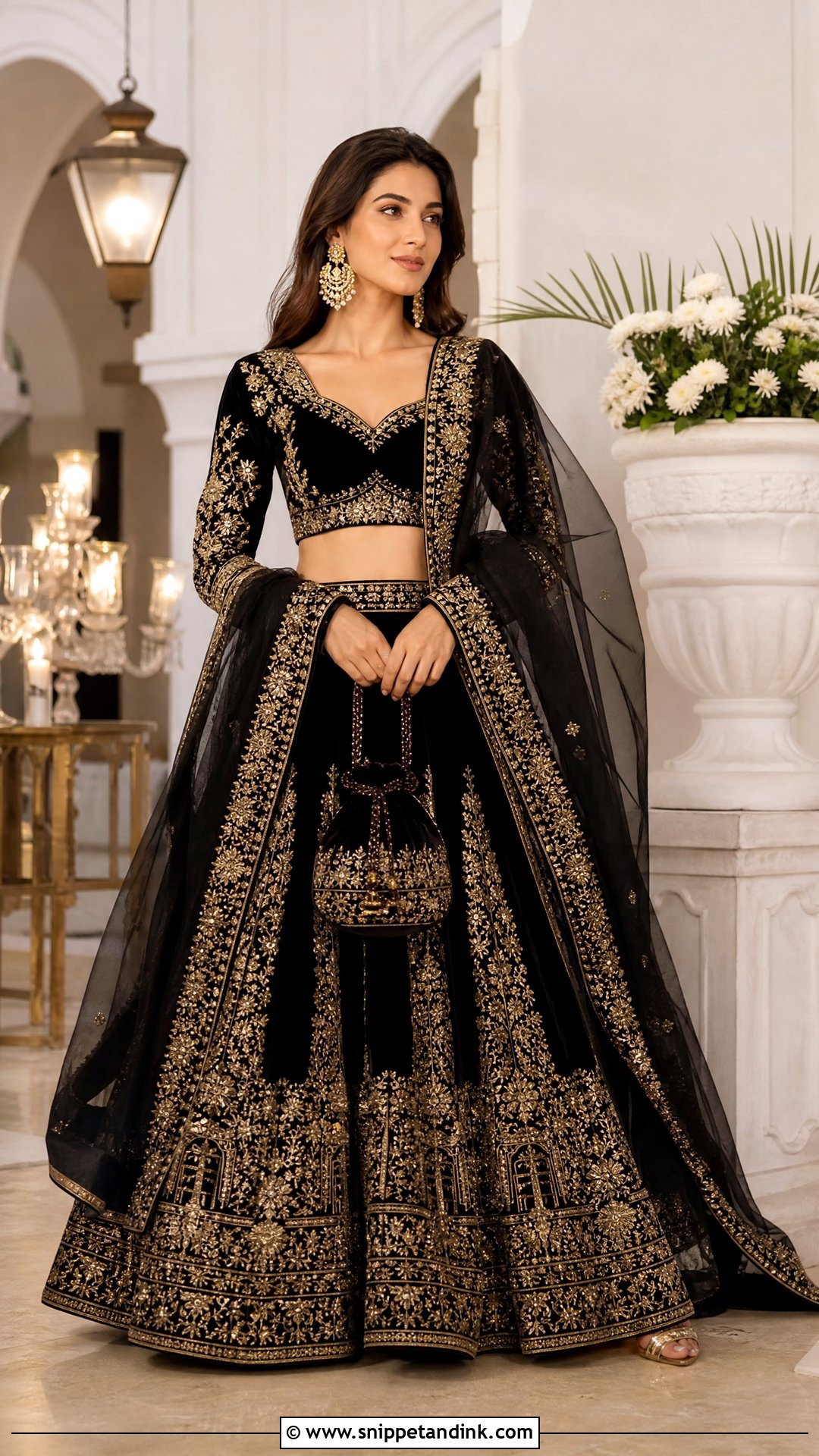 Black Velvet Lehenga For Sangeet - Snippet and Ink - 25 Black Sangeet Outfit Ideas