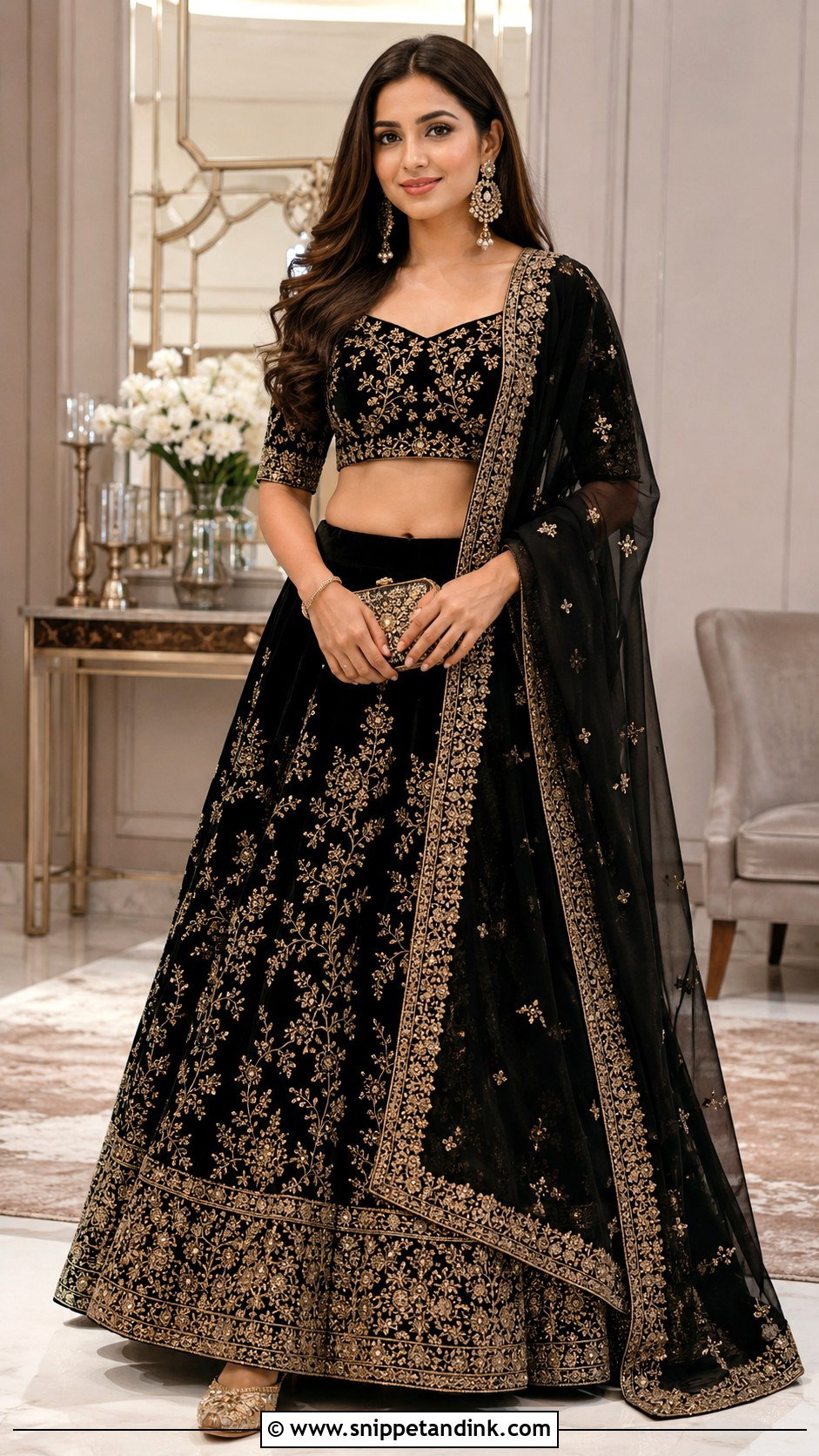 Black Velvet Lehenga - Snippet and Ink - 20 Black Indian Wedding Dress Ideas