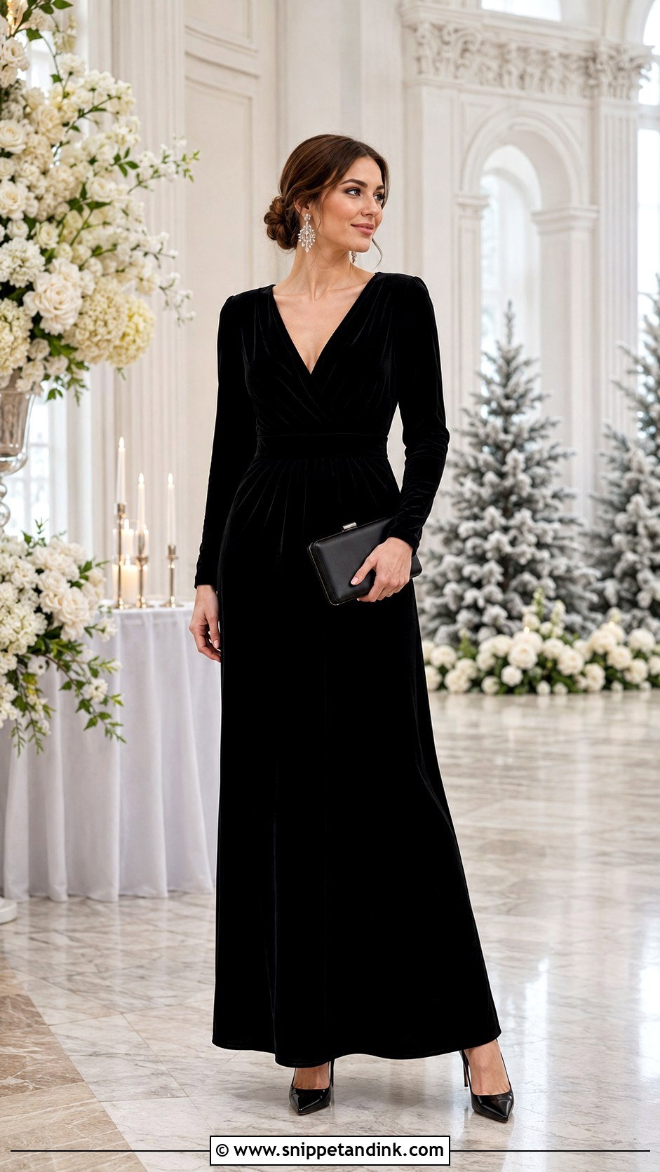 Black Velvet Long Sleeve Bridal Party Dress - Snippet and Ink - 20 Bridal Party Black Dresses