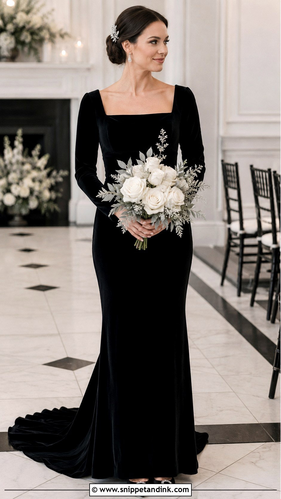 Black Velvet Long Sleeve Wedding Dress - Snippet and Ink - 20 Black Long Sleeve Wedding Dress Ideas