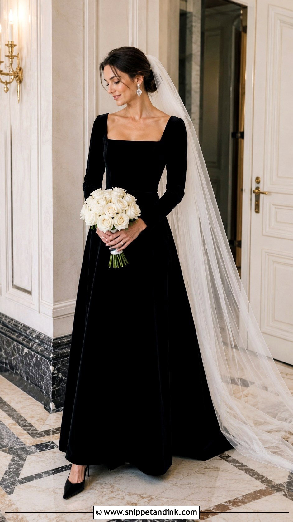 Black Velvet Long Sleeve Wedding Dress - Snippet and Ink - 20 Classy Black Wedding Dress Ideas