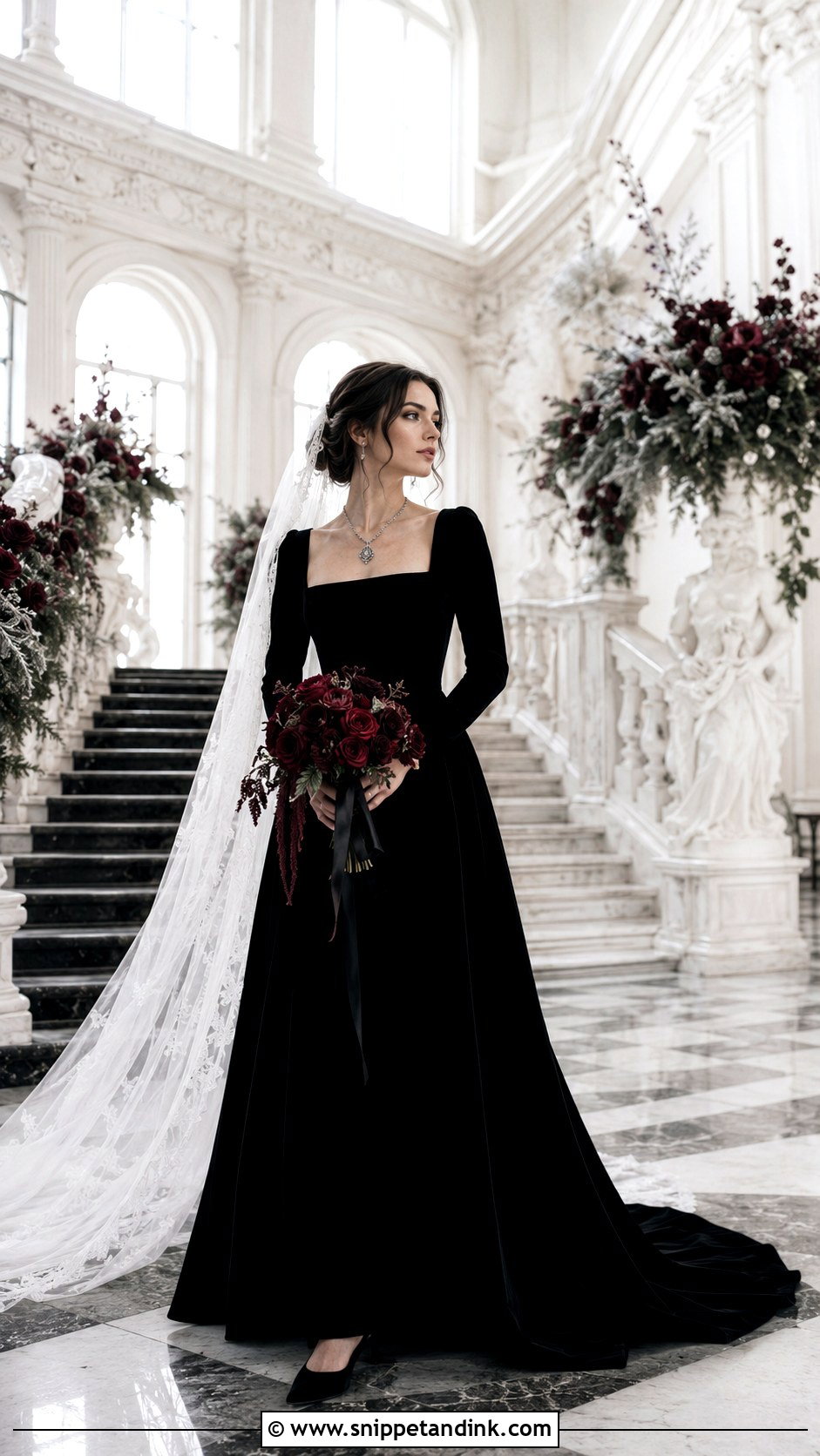 Black Velvet Long Sleeve Wedding Dress - Snippet and Ink - 20 Dark Fairytale Wedding Dress Ideas