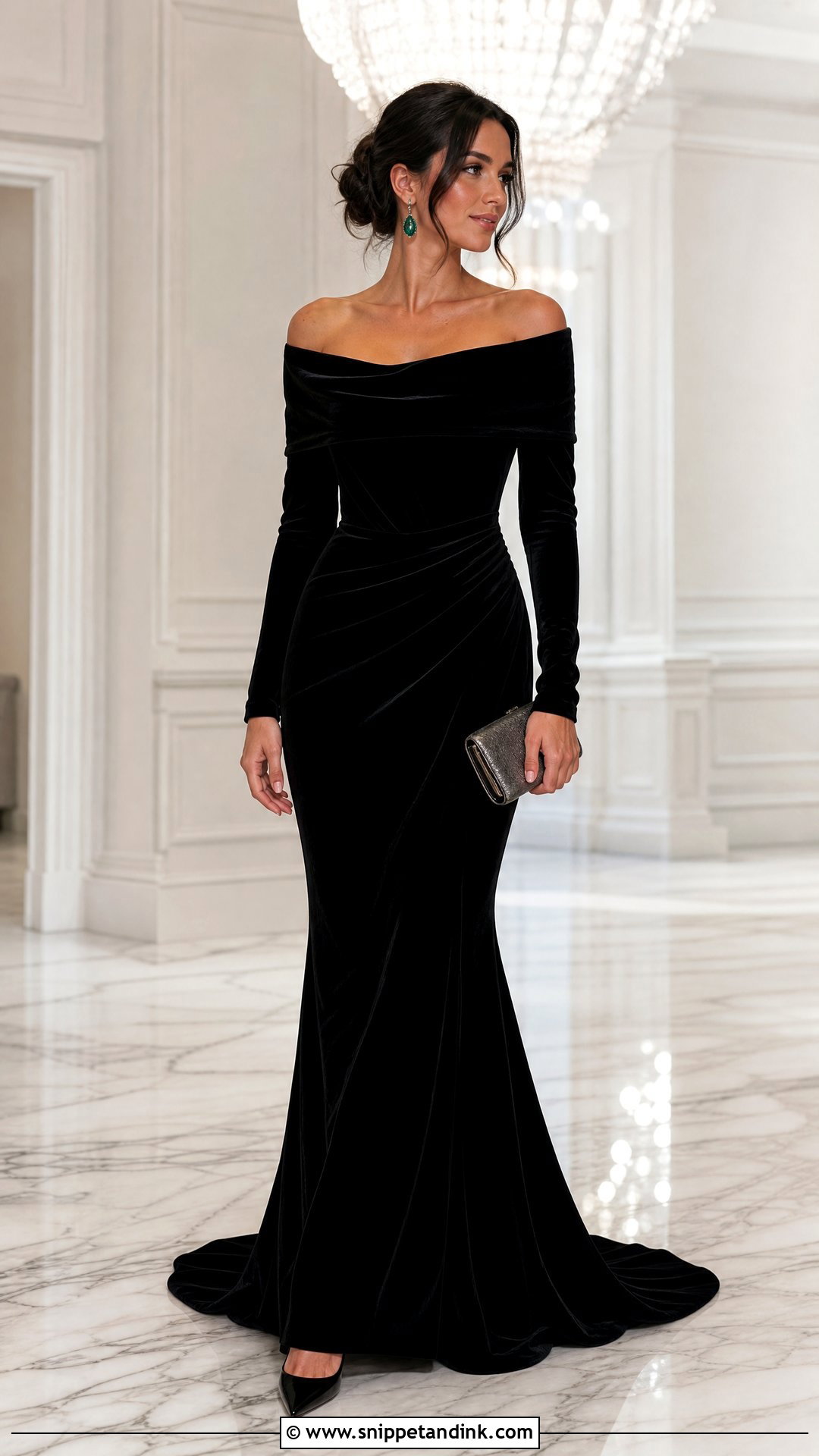 Black Velvet Trail Gown - Snippet and Ink - 20 Trail Gown Ideas