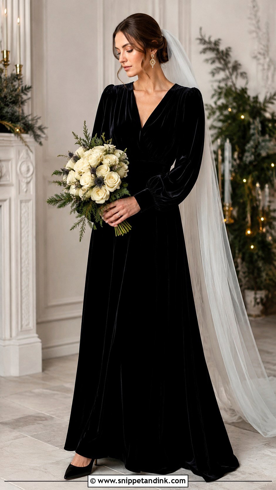Black Velvet Wedding Dress With Bishop Sleeves - Snippet and Ink - 20 Black Wedding Dress with Sleeves
