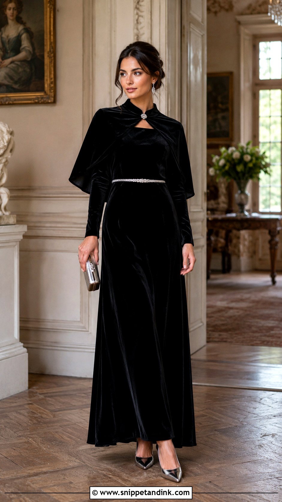Black Velvet Wedding Dress With Silver Belt - Snippet and Ink - 20 Black and Silver Wedding Dress Ideas