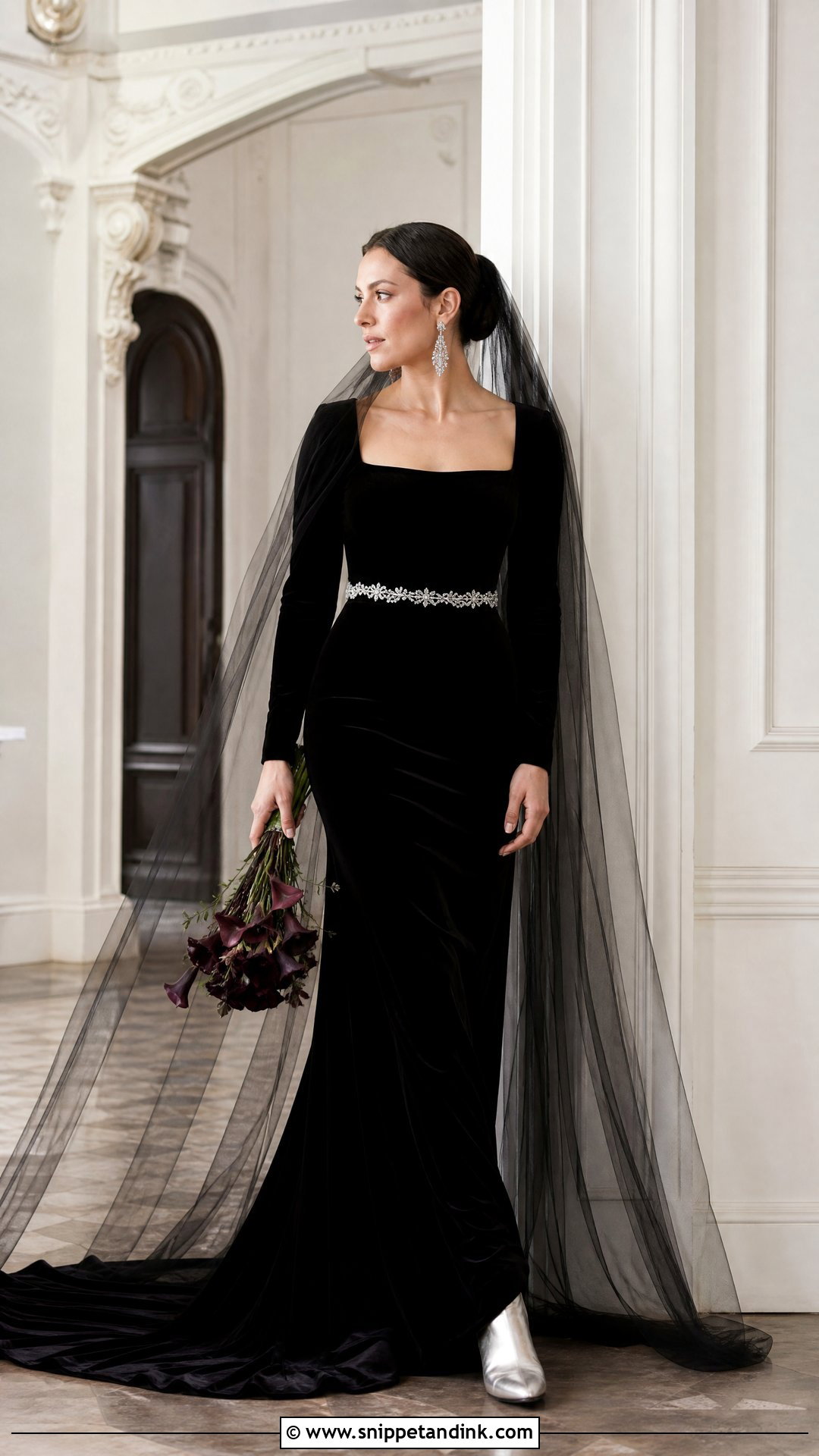Black Velvet Wedding Dress With Silver Boots - Snippet and Ink - 20 Rock and Roll Wedding Dress Ideas