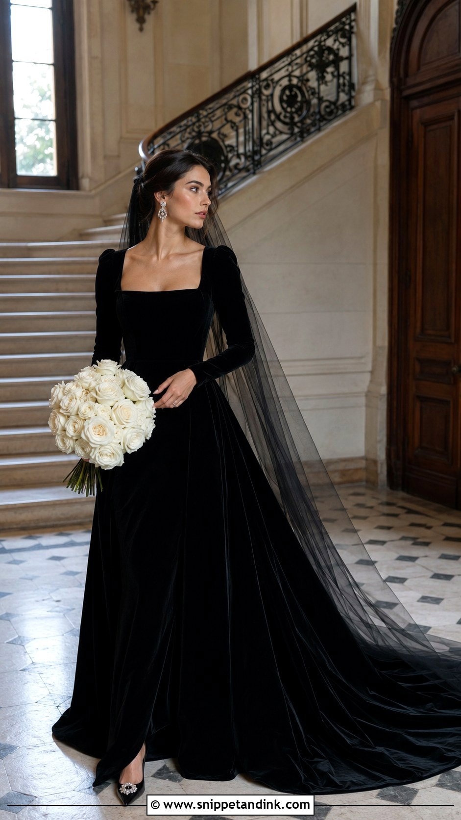 Black Velvet Wedding Gown With Train - Snippet and Ink - 20 Black Wedding Gowns the Bride