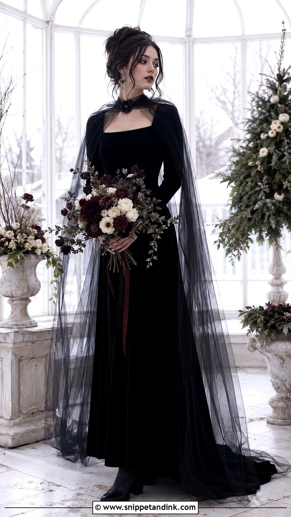 Black Velvet Winter Emo Bride Outfit - Snippet and Ink - 20 Emo Bride Ideas