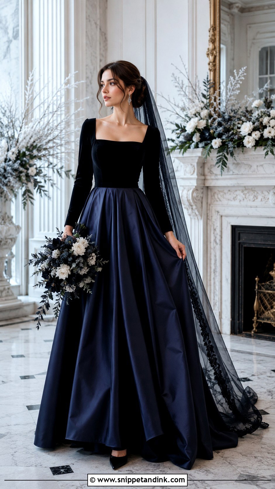 Black Velvet and Midnight Blue Wedding Dress - Snippet and Ink - 20 Black and Blue Wedding Dress Ideas