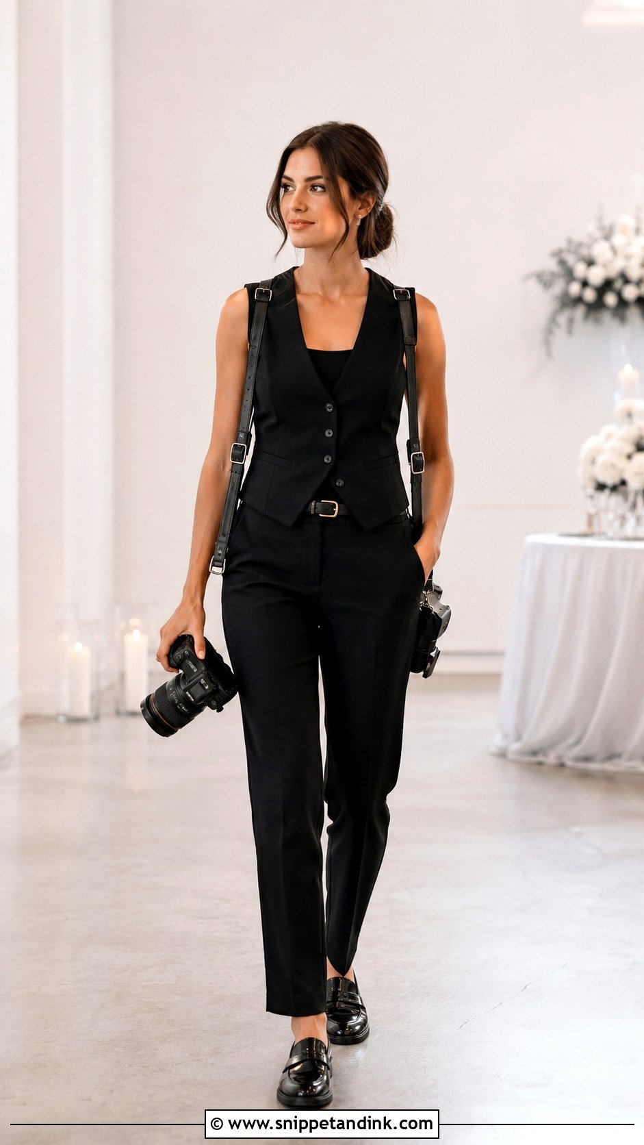 Black Vest And Trousers Wedding Photographer Outfit - Snippet and Ink - 30 Wedding Photographer Outfit Ideas