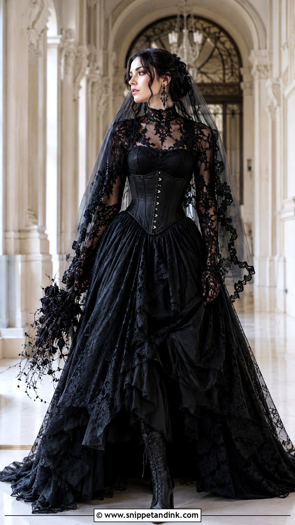 Black Victorian Gothic Wedding Dress - Snippet and Ink - 30 Gothic Black Wedding Dresses