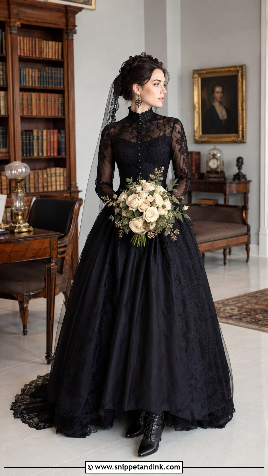 Black Victorian High Neck Wedding Dress - Snippet and Ink - 20 Dark Fantasy Wedding Dress Ideas