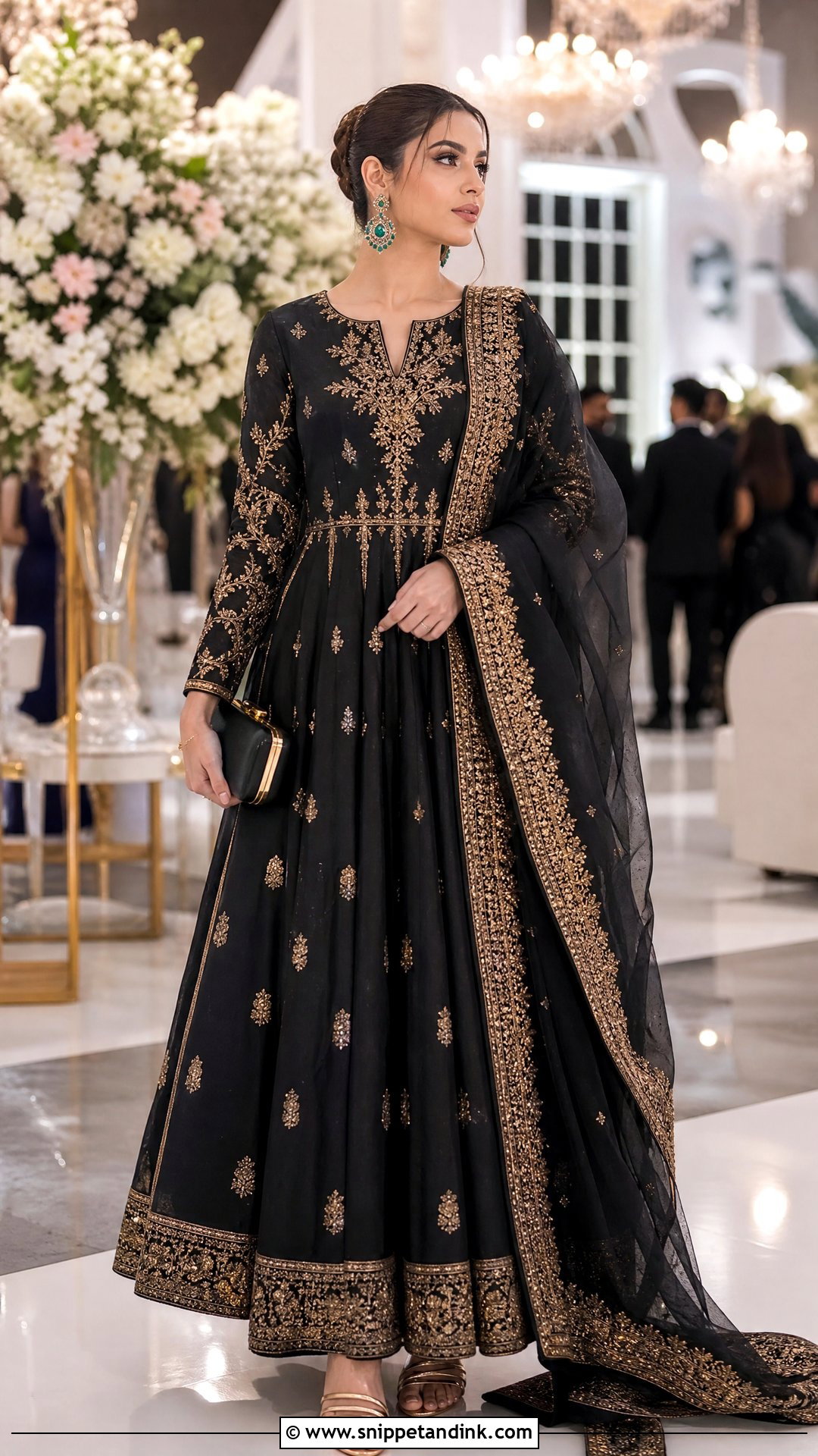 Black Walima Dress With Gold Embroidery - Snippet and Ink - 25 Walima Dress for Bride Sister Ideas