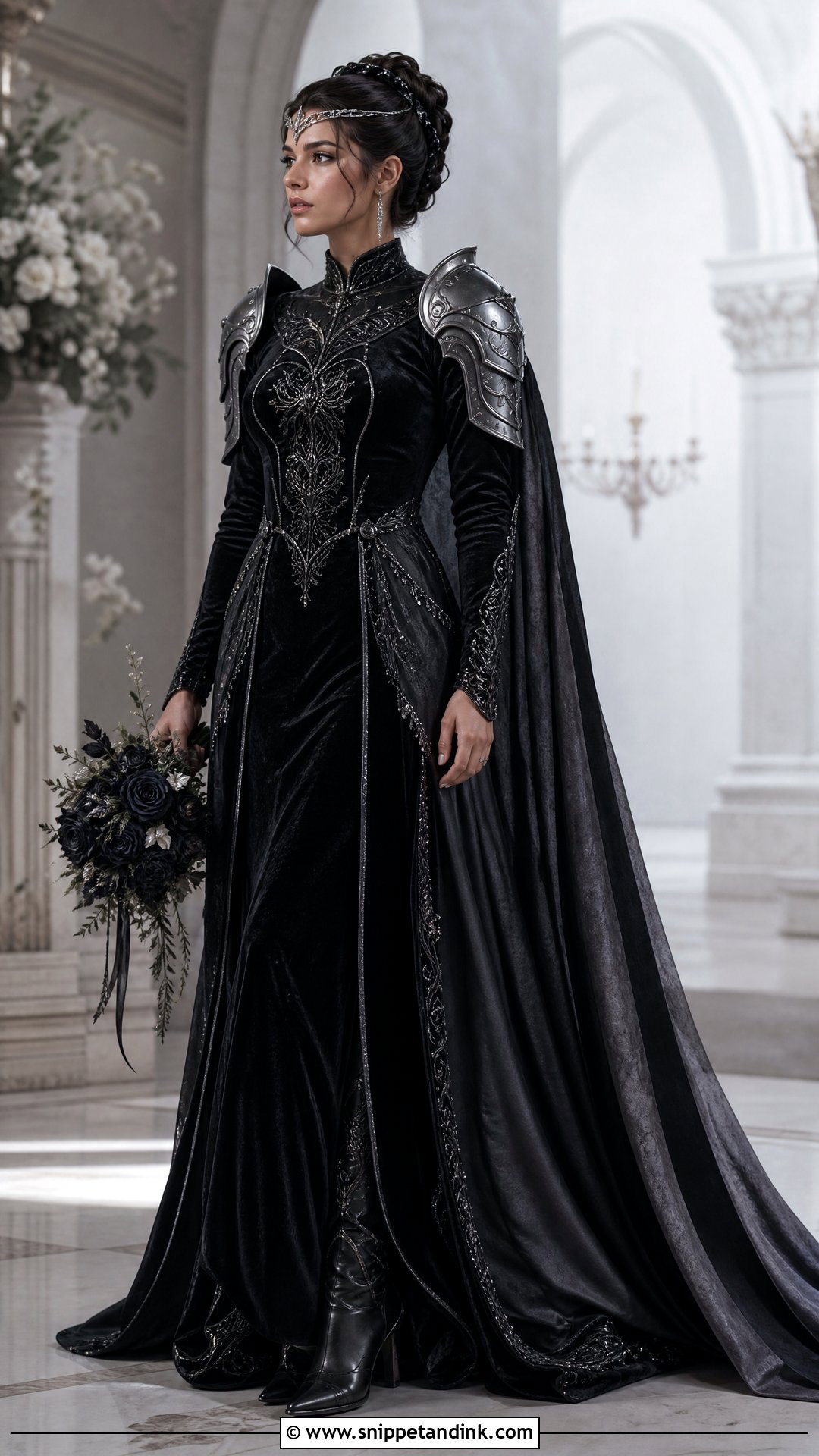 Black Warrior Wedding Dress With Silver Armor - Snippet and Ink - 20 Warrior Wedding Dress Ideas
