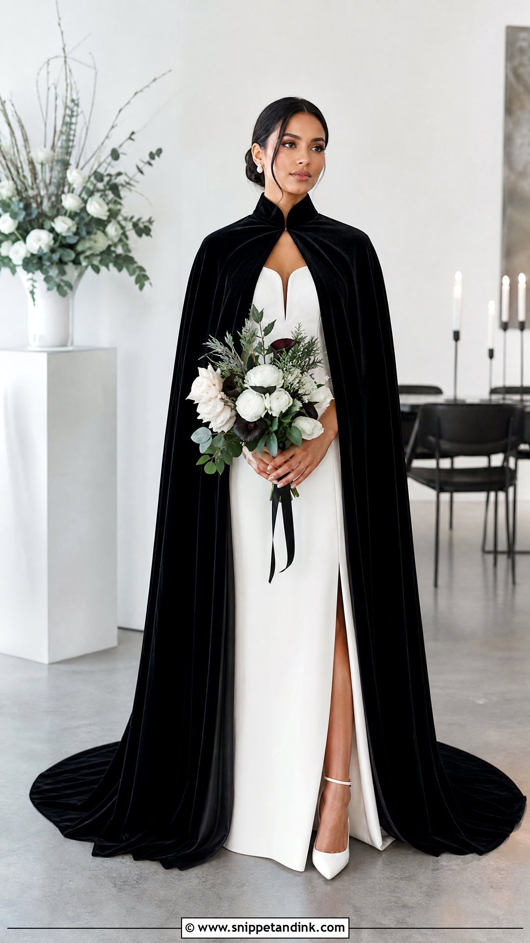 Black Wedding Cloak With White Wedding Dress - Snippet and Ink - 25 Wedding Cloak Ideas