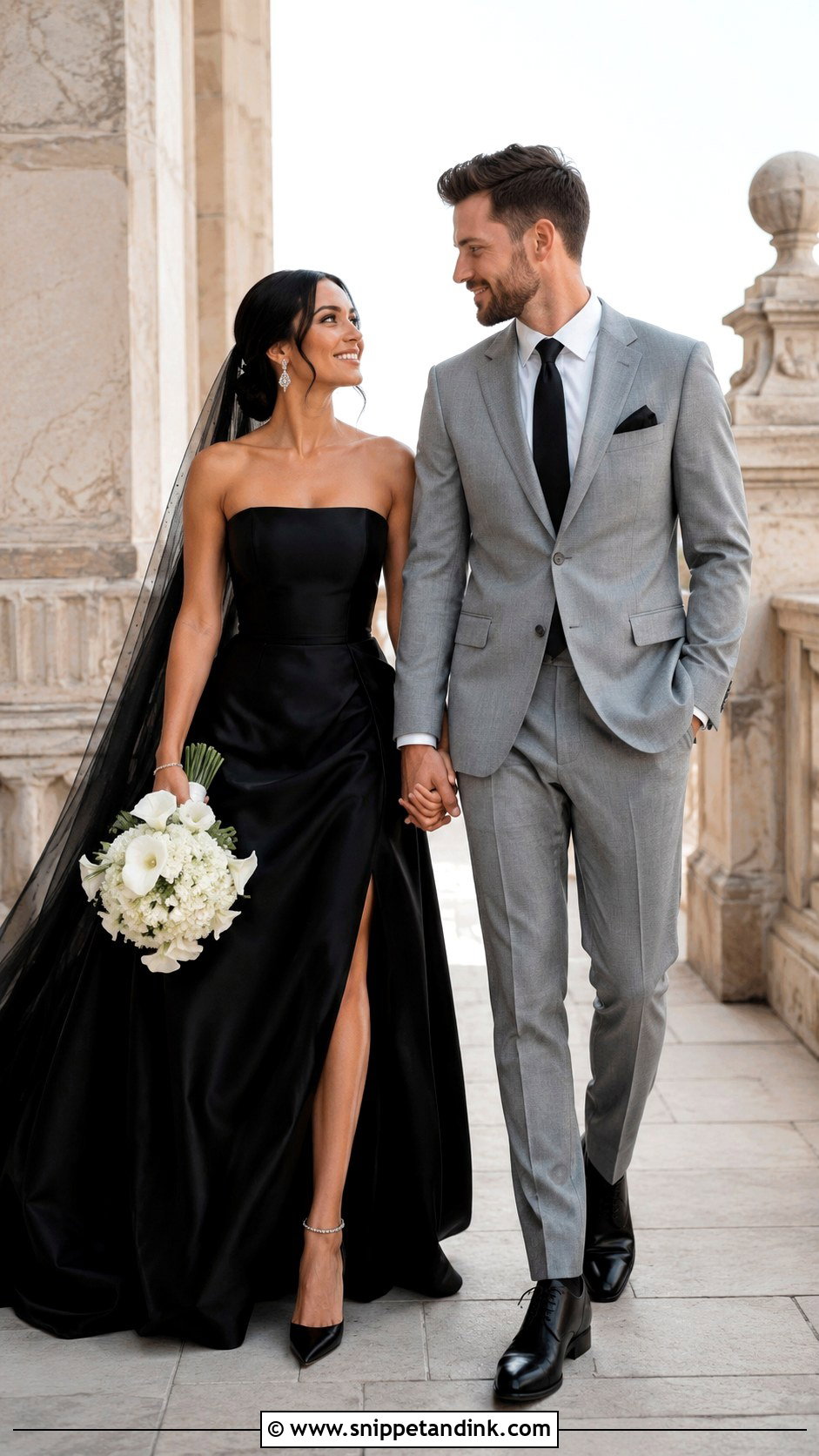 Black Wedding Dress Couple Portrait - Snippet and Ink - 20 Black Wedding Dress Photoshoot Ideas