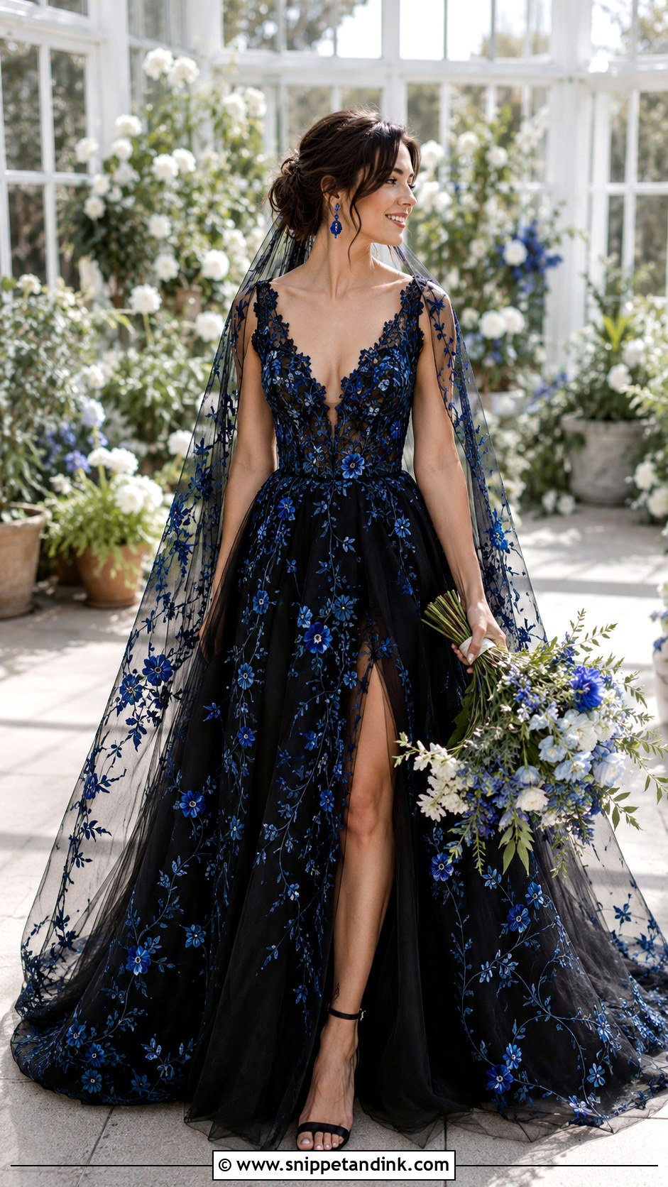 Black Wedding Dress With Blue Embroidery - Snippet and Ink - 20 Black and Blue Wedding Dress Ideas