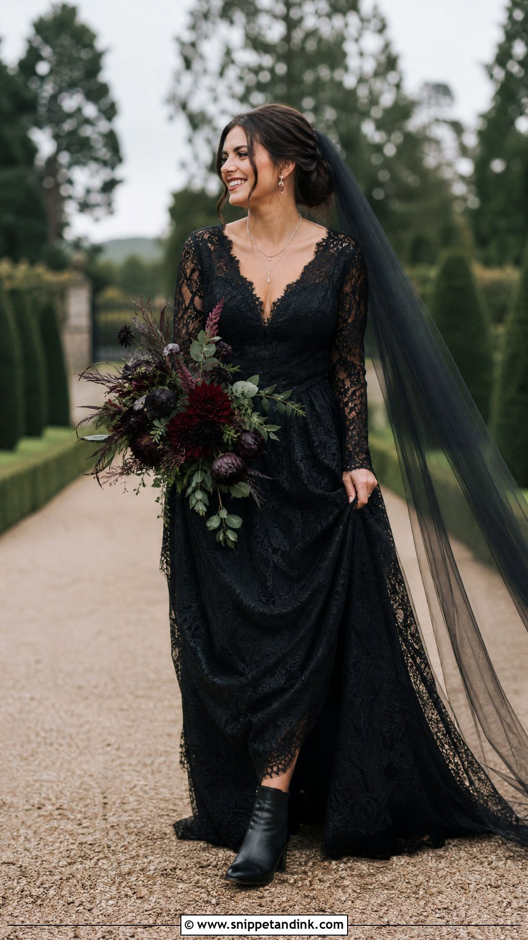 Black Wedding Dress With Boots - Snippet and Ink - 25 Dark Romantic Wedding Dress Ideas