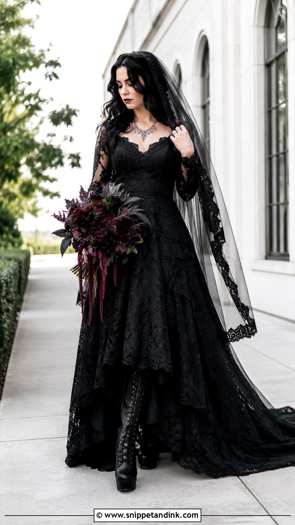 Black Wedding Dress With Boots - Snippet and Ink - 25 Gothic Black Wedding Dress Ideas
