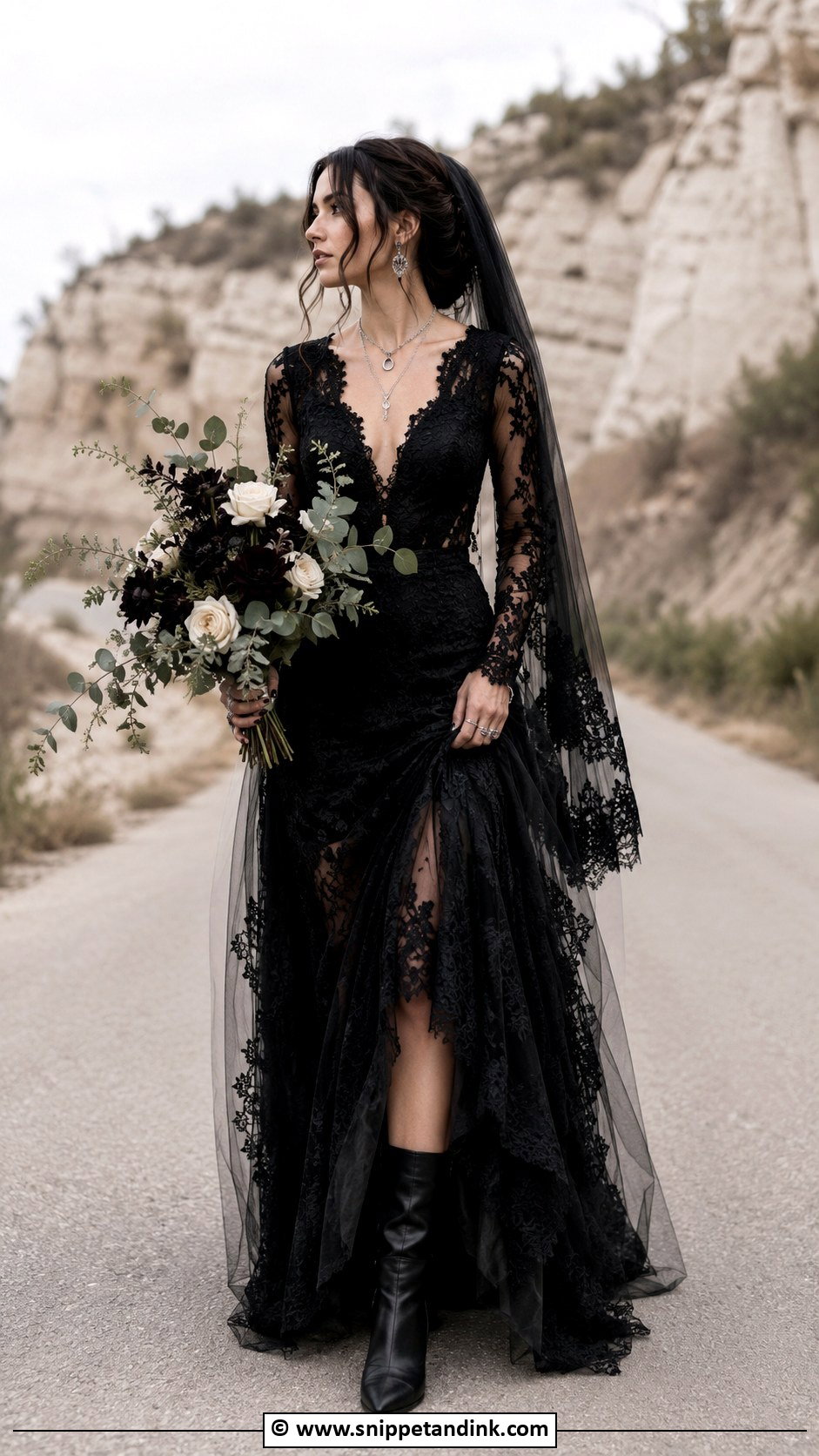 Black Wedding Dress With Boots - Snippet and Ink - 25 Dark Wedding Dress Ideas