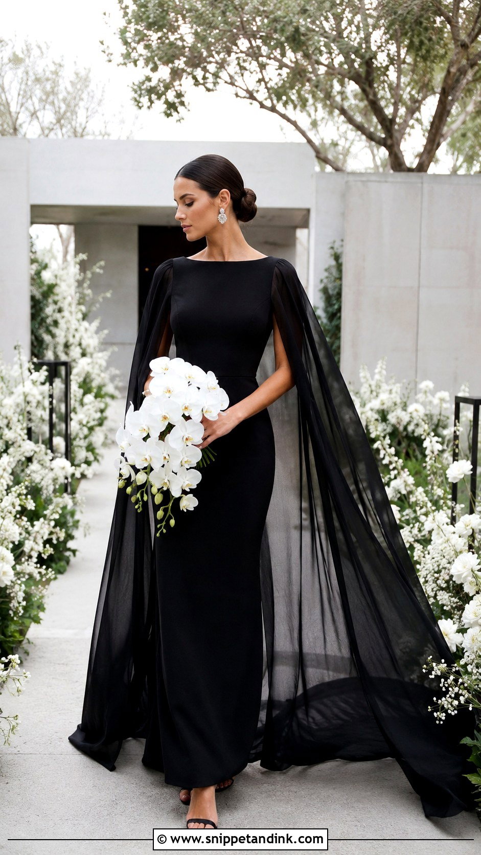 Black Wedding Dress With Cape - Snippet and Ink - 20 All Black Wedding Dress Ideas
