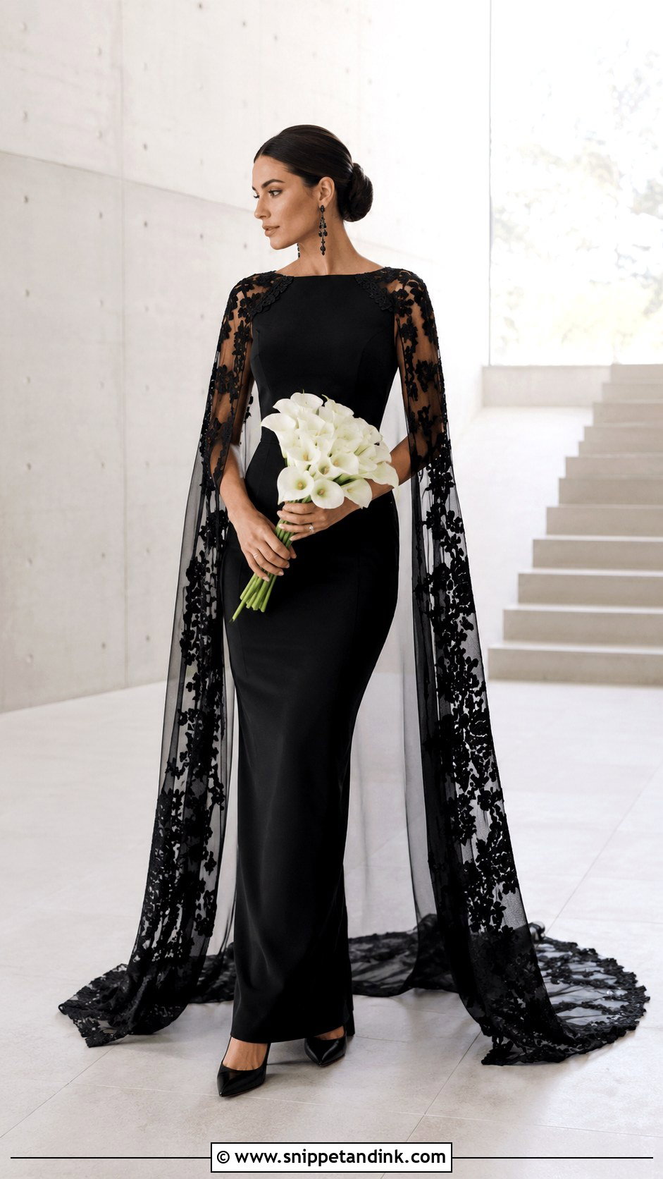 Black Wedding Dress With Cape - Snippet and Ink - 20 Black Wedding Dress Wedding Ideas