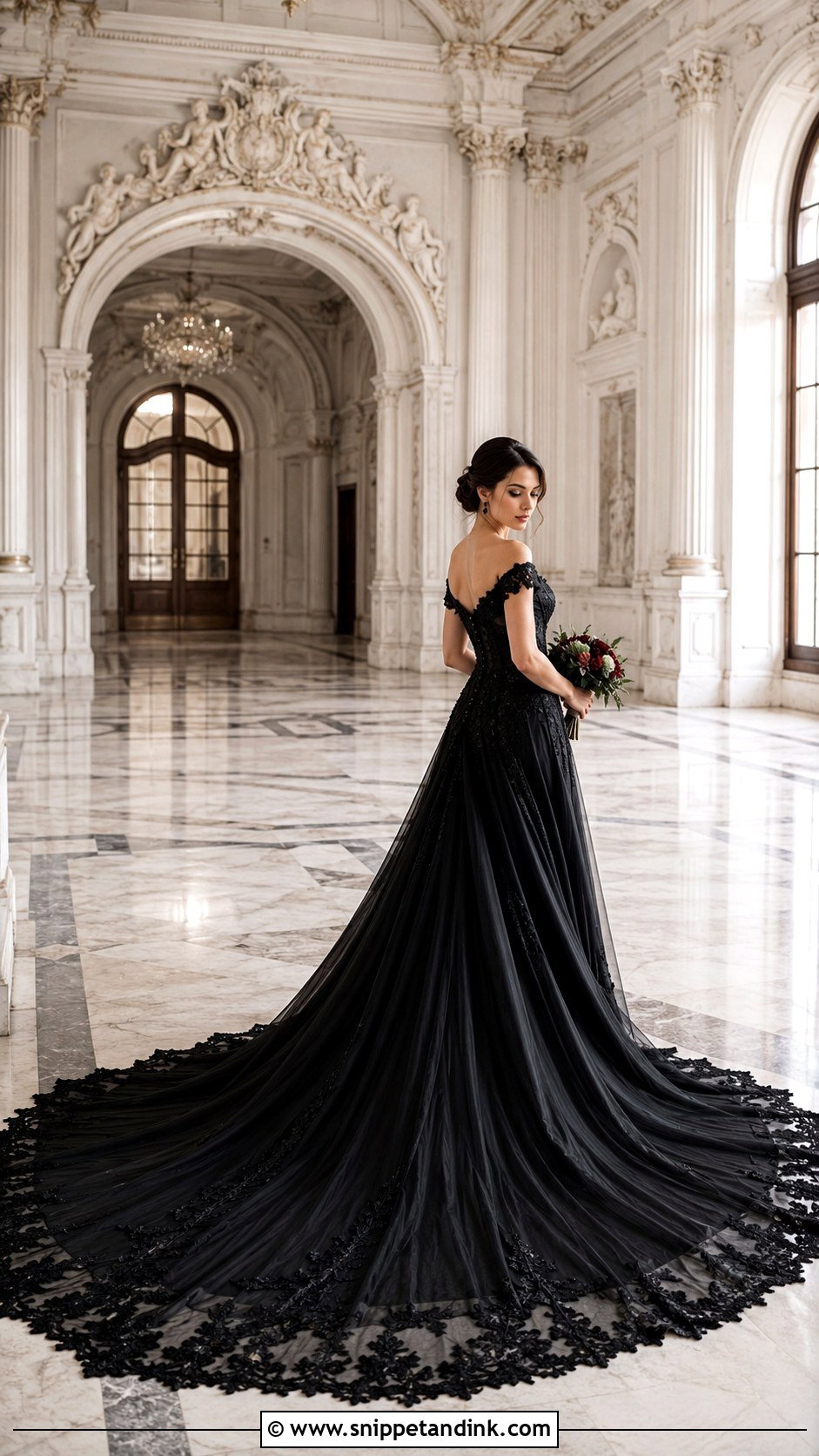 Black Wedding Dress With Cathedral Train - Snippet and Ink - 20 Black Goth Wedding Dress Ideas